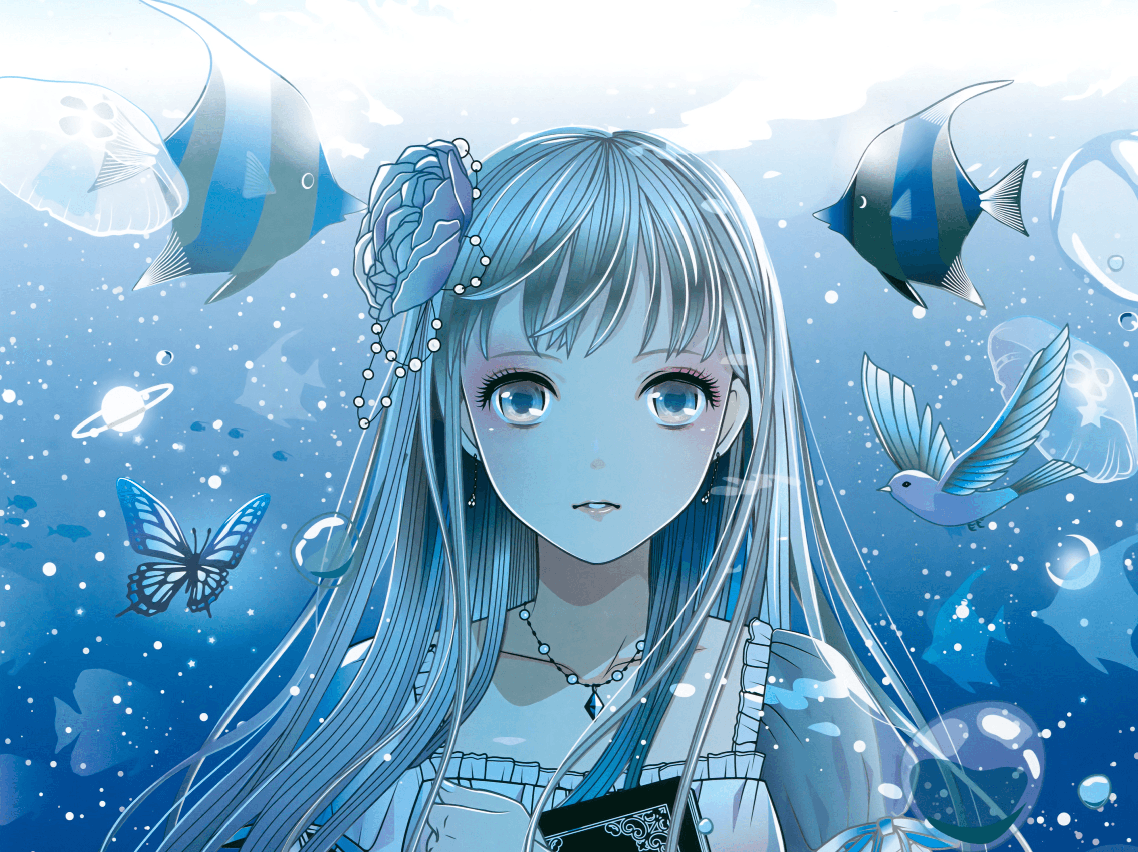 Eri Kamijo Surrounded by Fish and Butterflies HD Wallpaper