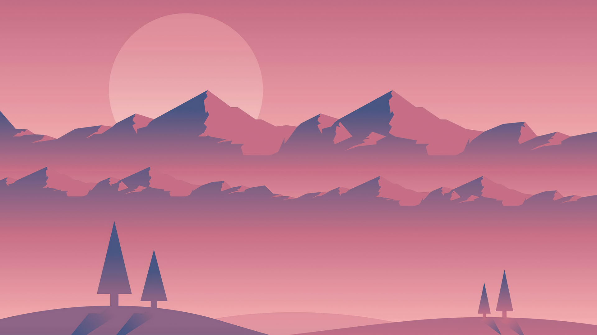 Minimalist Mountain Landscape with Sun HD Wallpaper