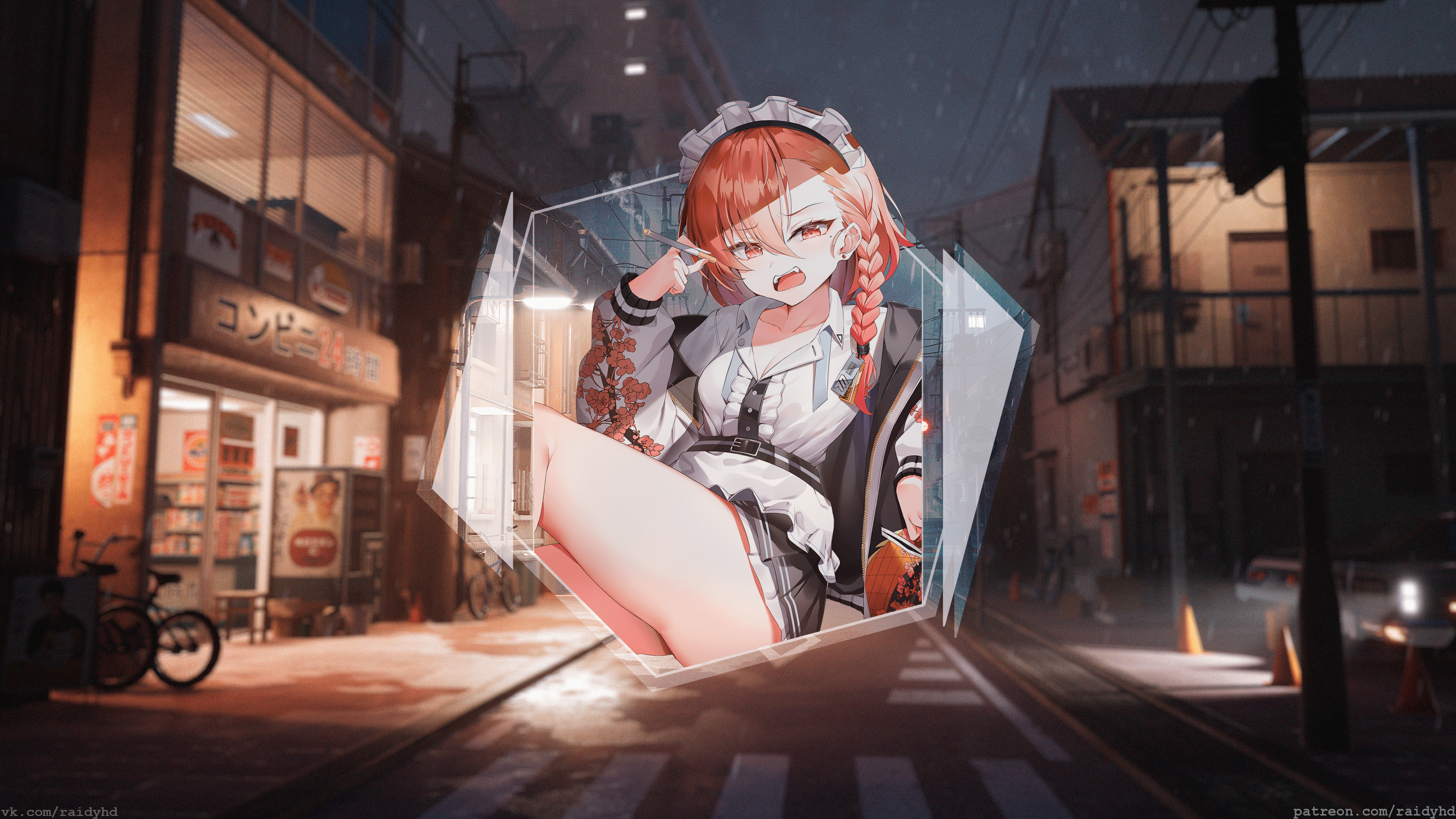 4K, anime, picture-in-picture, anime girls, watermarked HD Wallpaper