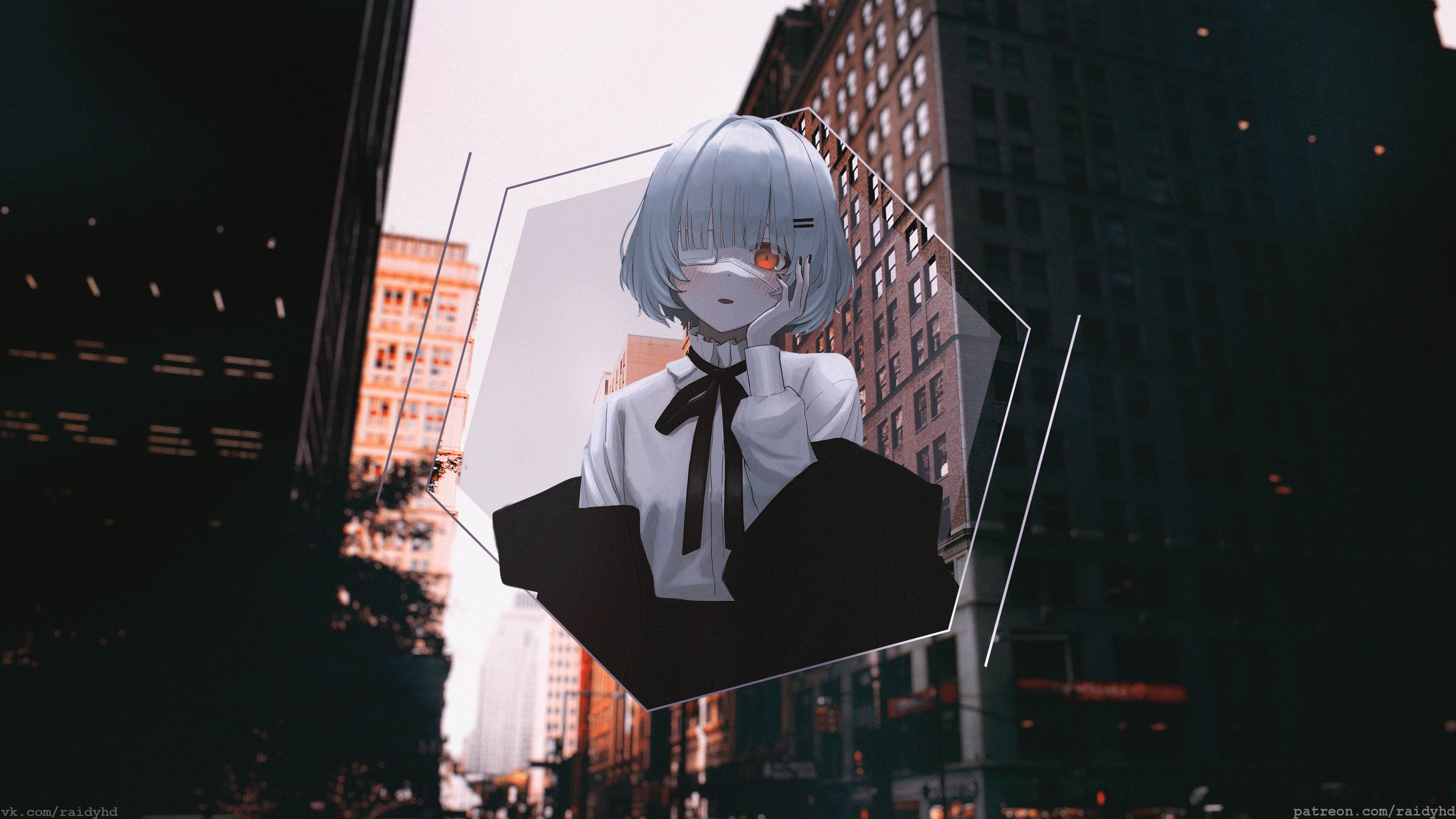 4K, picture-in-picture, watermarked, anime girls, anime HD Wallpaper