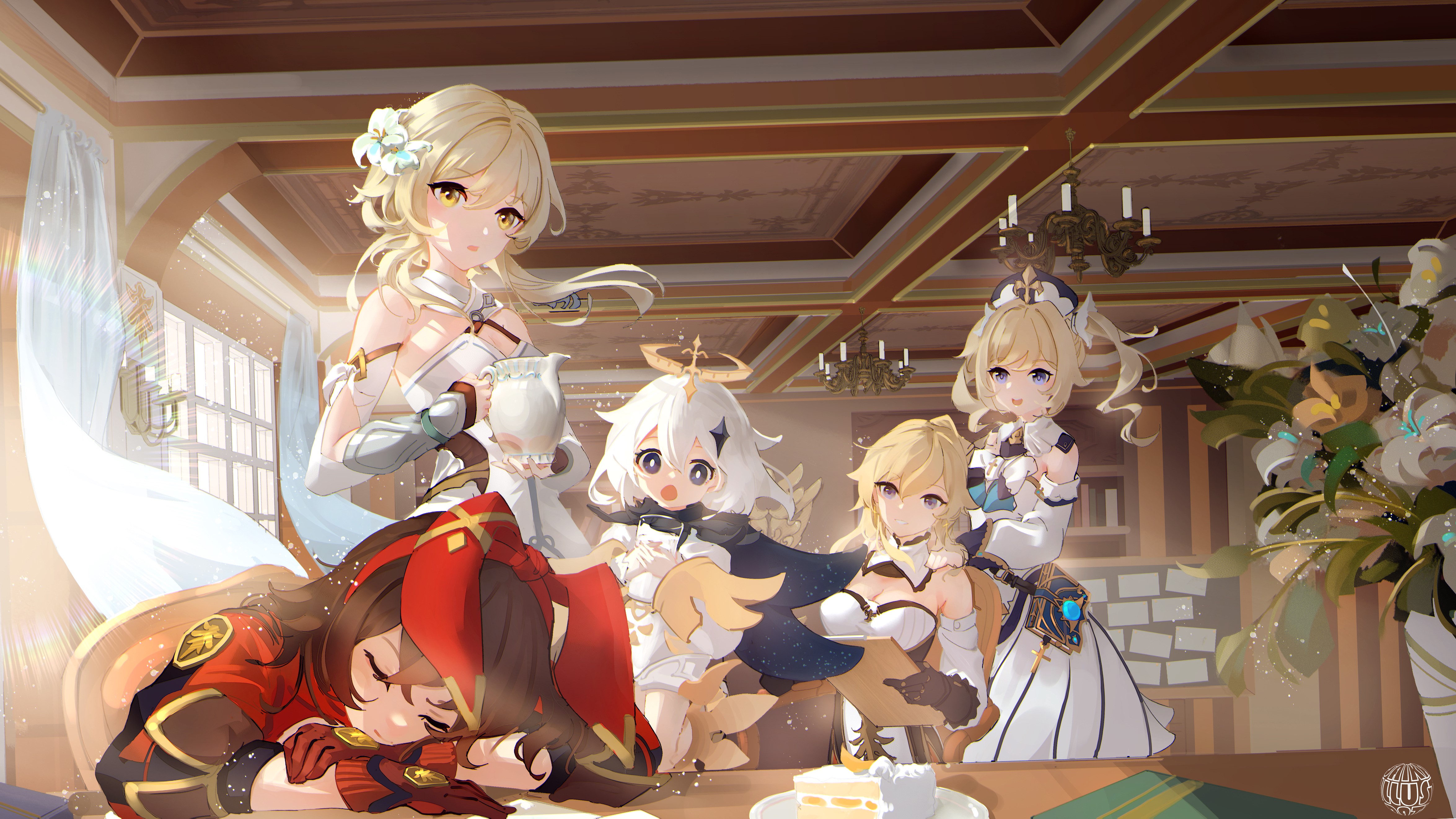 4K, Lumine (Genshin Impact), Paimon(Genshin Impact), anime girls, Jean (Genshin Impact), Genshin Impact, Amber (Genshin Impact), barbara (genshin impact) HD Wallpaper