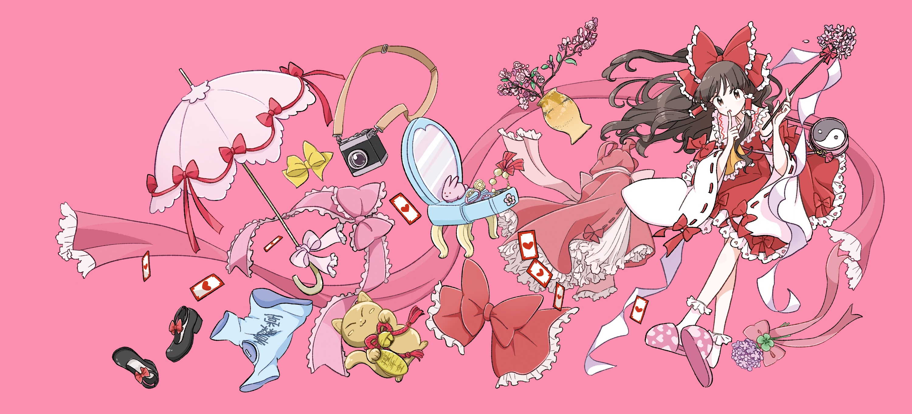 simple background, Hakurei Reimu, Touhou HD Wallpaper