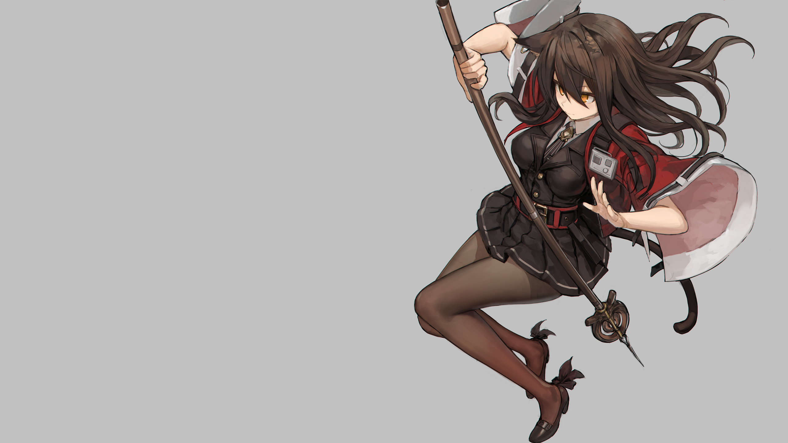 pleated skirt, Skyfire(Arknights), miniskirt, thighs, egk513, black legwear, anime, nekomimi, animal ears, cat tail, cat girl, tights, pantyhose, cat ears, thigh-highs, Arknights, anime girls HD Wallpaper