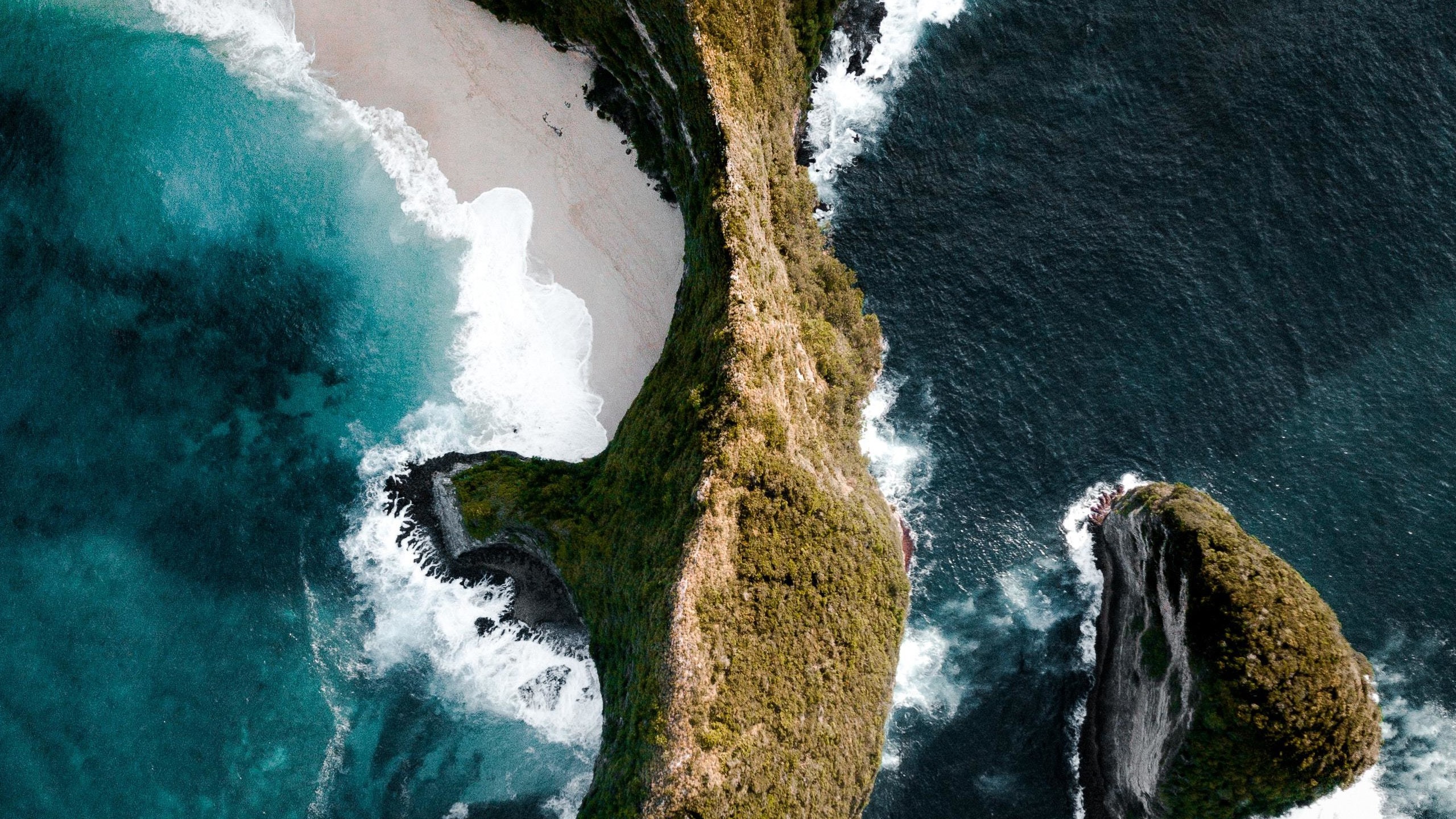 beach, nature, contrast, aerial view, waves, cliff, sea HD Wallpaper