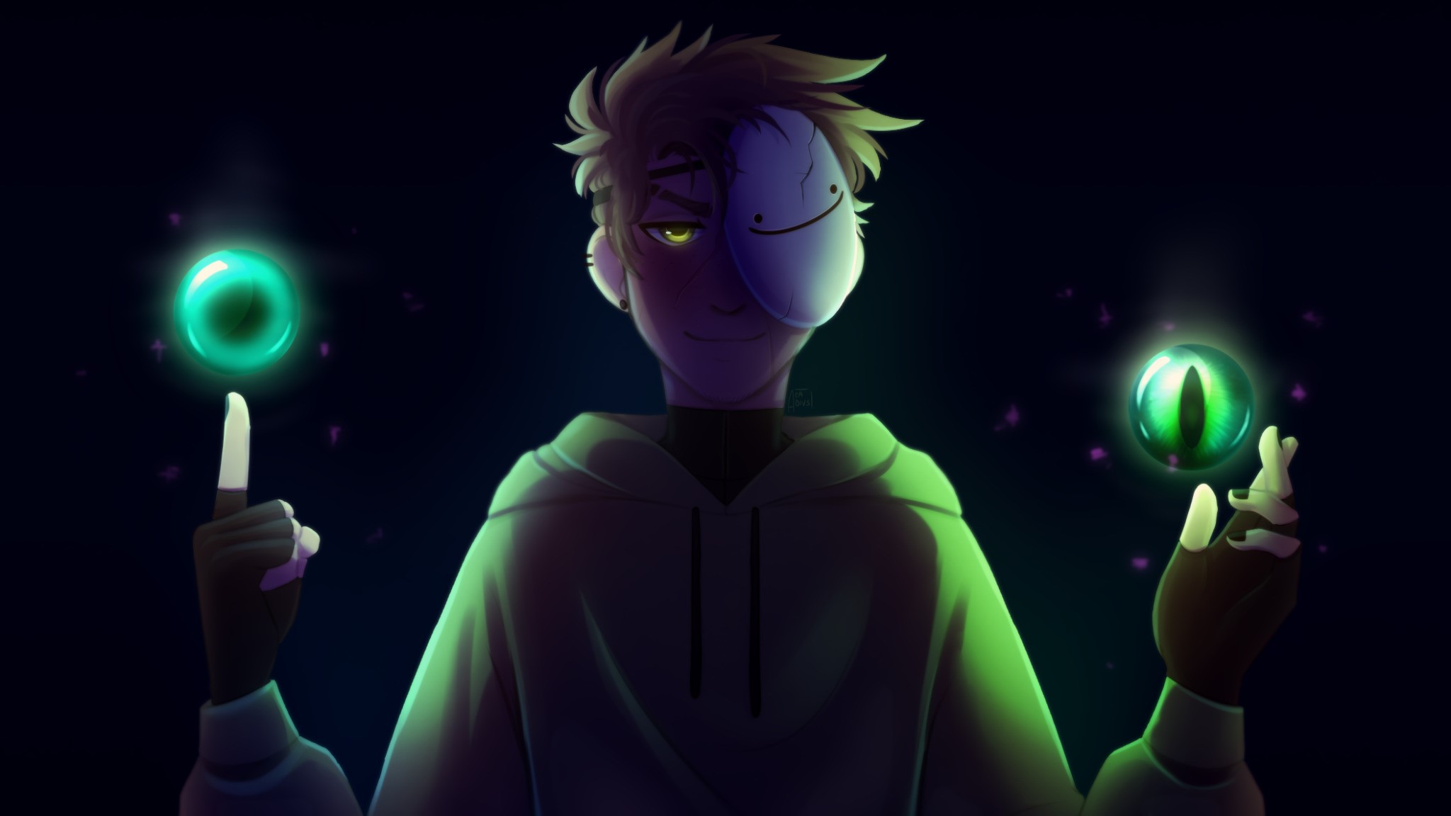 Dream Minecraft Character with Glowing Eyes and Mask HD Wallpaper