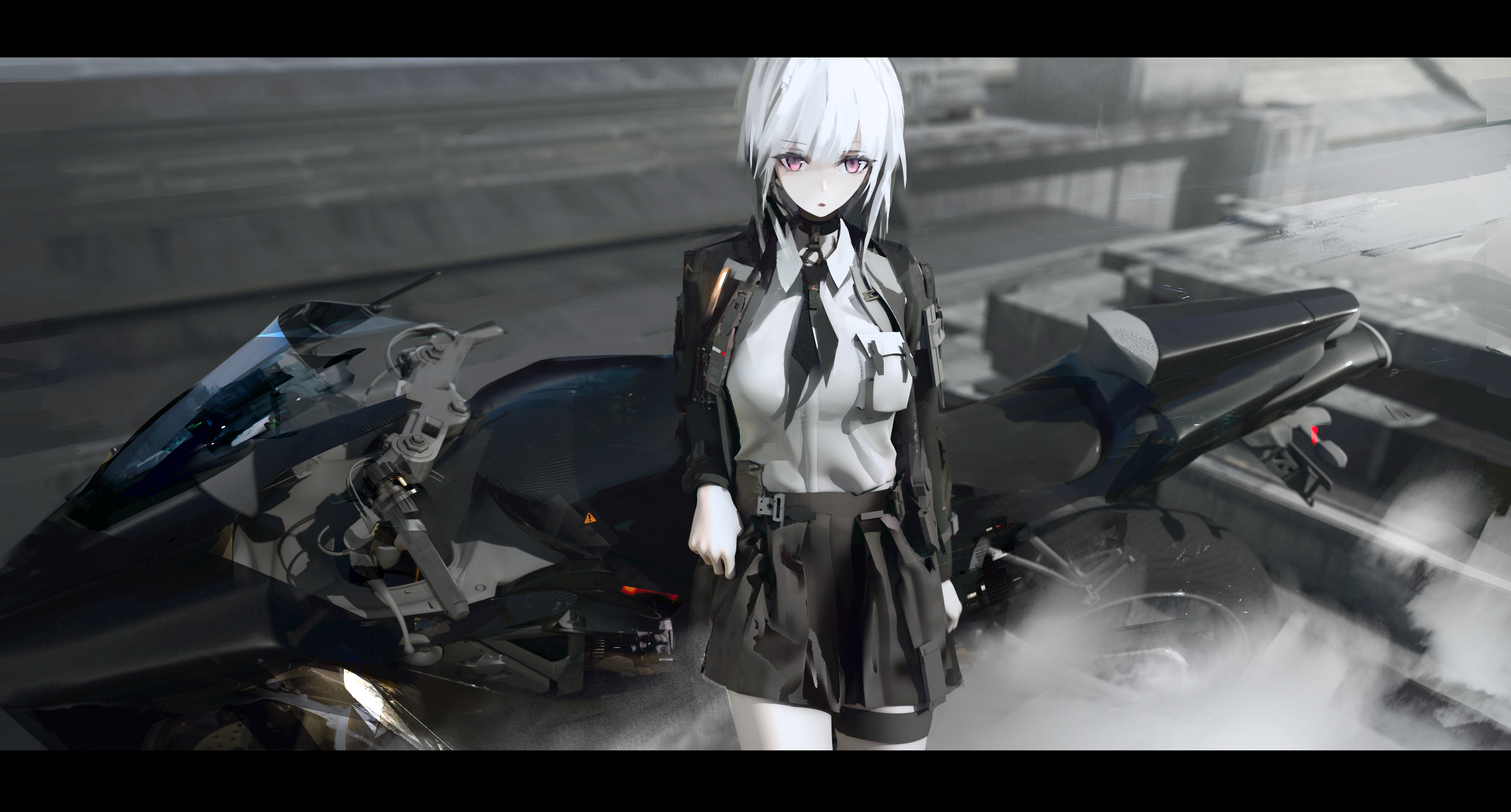 4K, anime, anime girls, motorcycle, cell (artist) HD Wallpaper