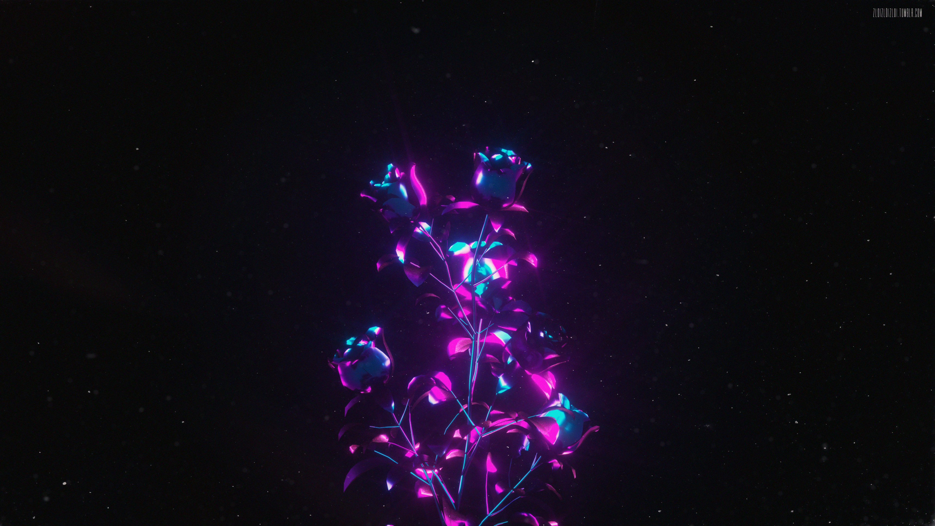 4K, dark, purple flower, roses, Cinema 4D, 3D Abstract HD Wallpaper