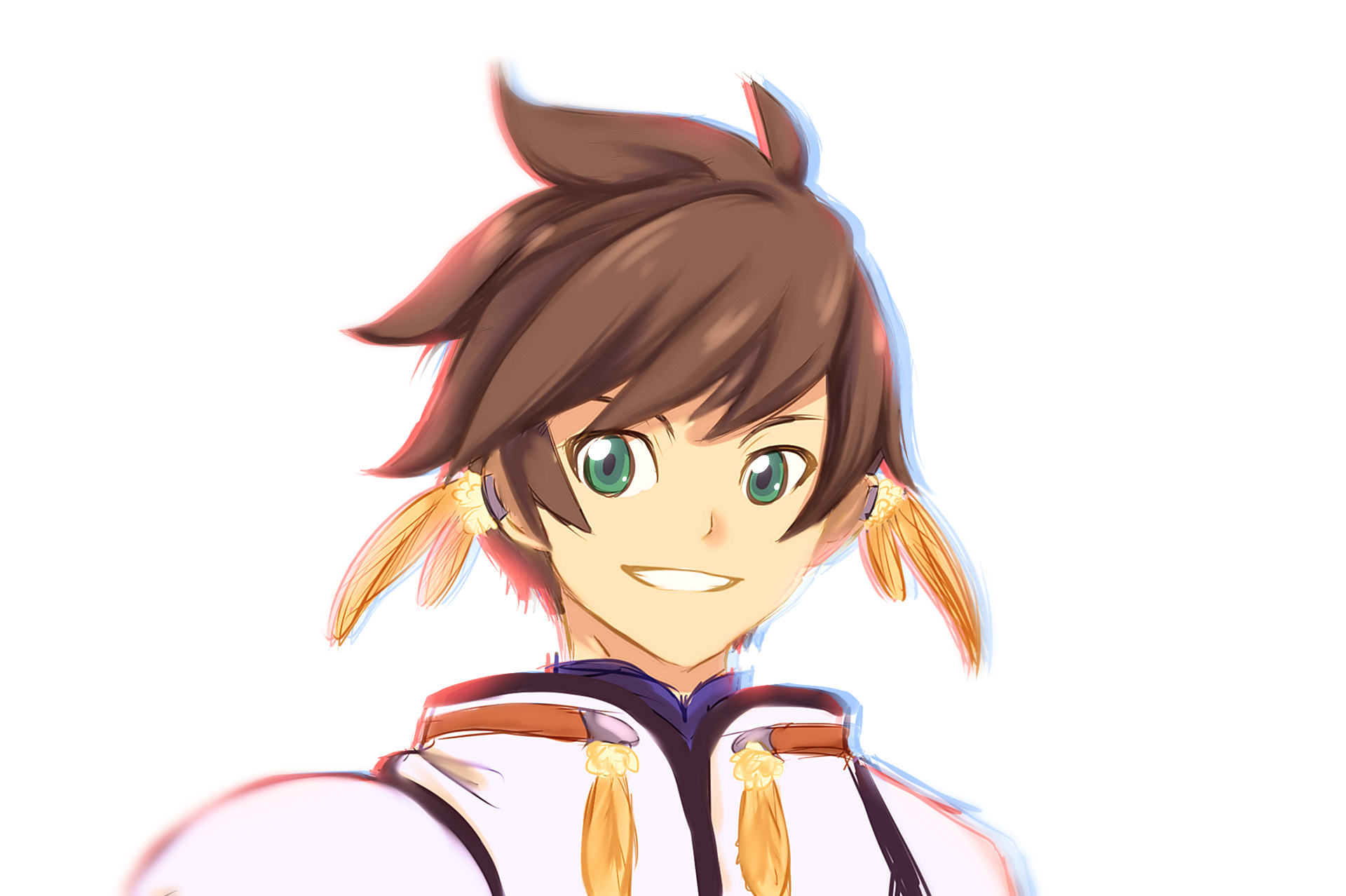 green eyes, Tales of Zestiria, anime, white background, simple background, smiling, brunette HD Wallpaper