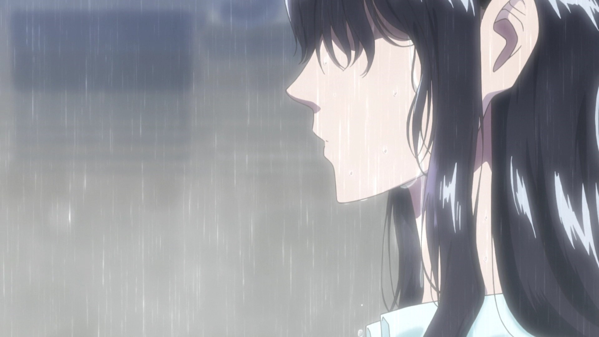 After the Rain Anime Girl with Long Dark Hair in the Rain HD Wallpaper