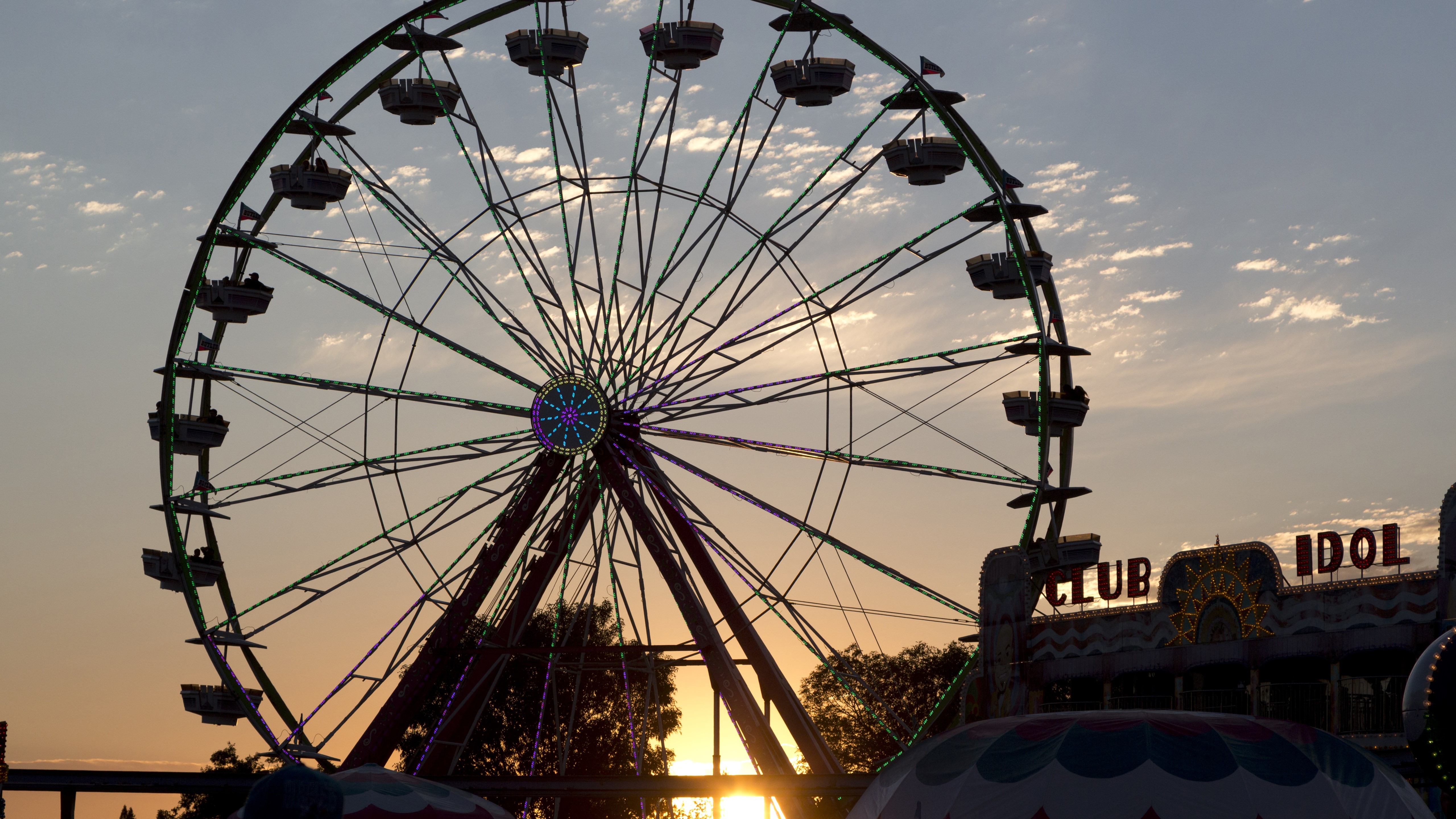 4K, ferris wheel, architecture, sunset HD Wallpaper