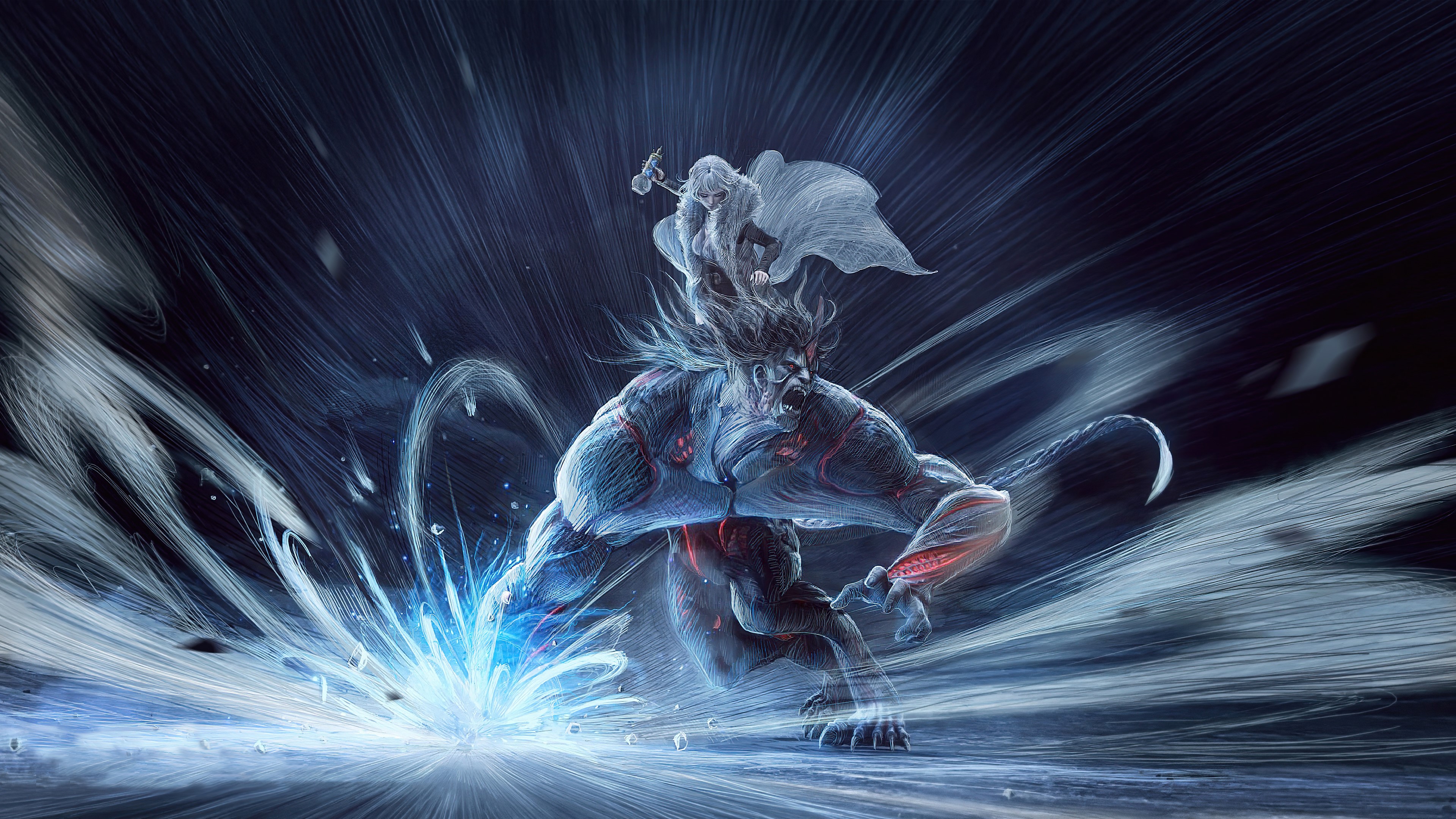 4K, anime girls, fantasy art, fantasy girl, anime, creature HD Wallpaper