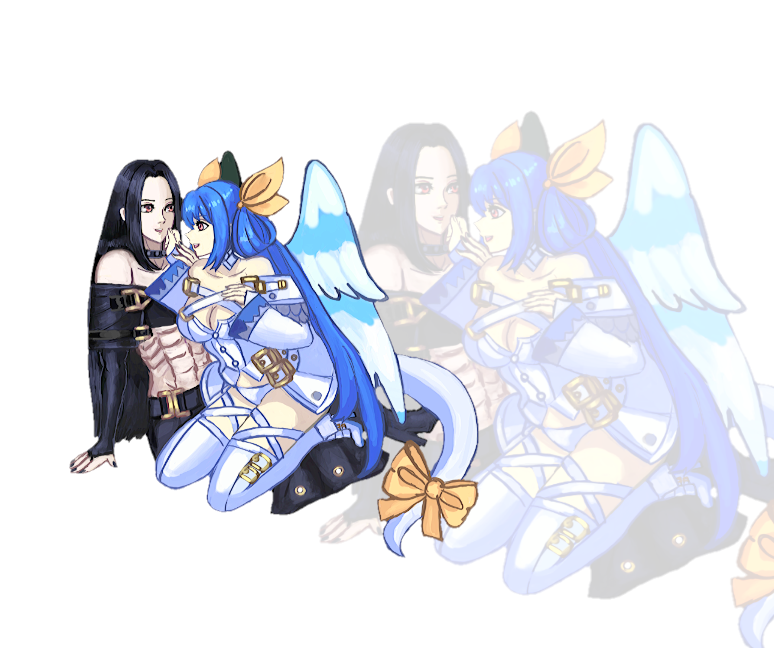 anime girls, video game art, Dizzy (Guilty Gear), couple, blue hair, Testament (guilty gear), Guilty Gear, Fighting Games, anime girl with wings HD Wallpaper