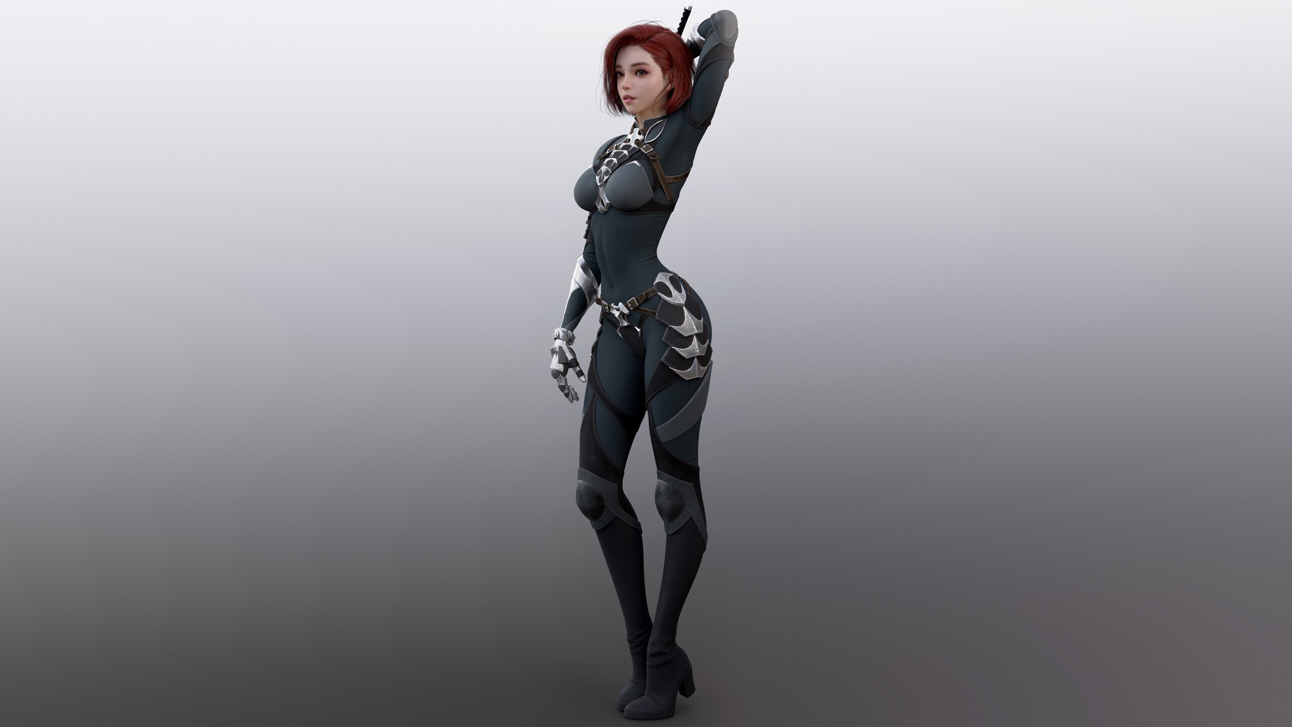 armor, readhead, Shin JeongHo, ArtStation, suite, katana, armored HD Wallpaper