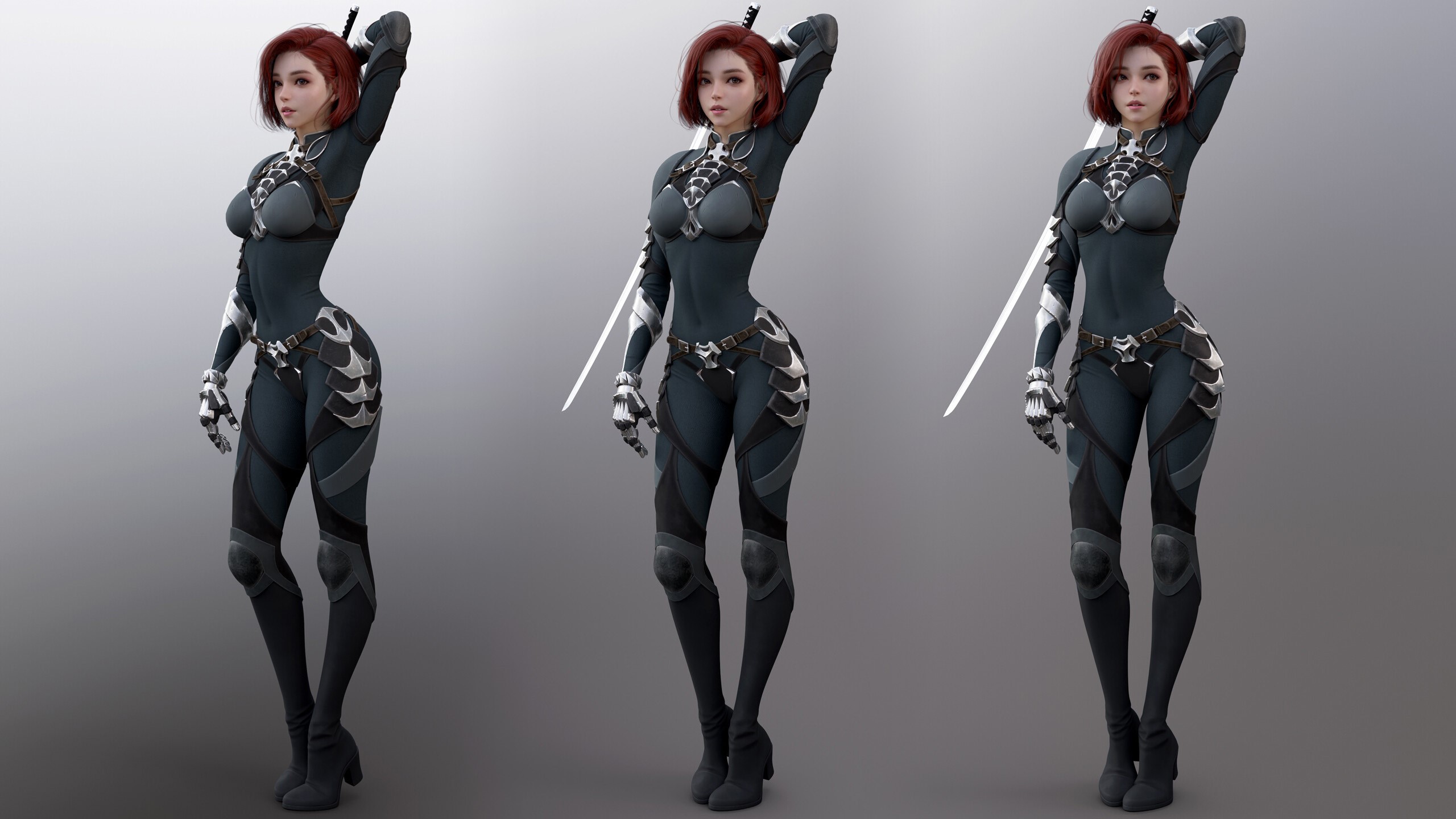 katana, ArtStation, armored, readhead, armor, suite, Shin JeongHo HD Wallpaper