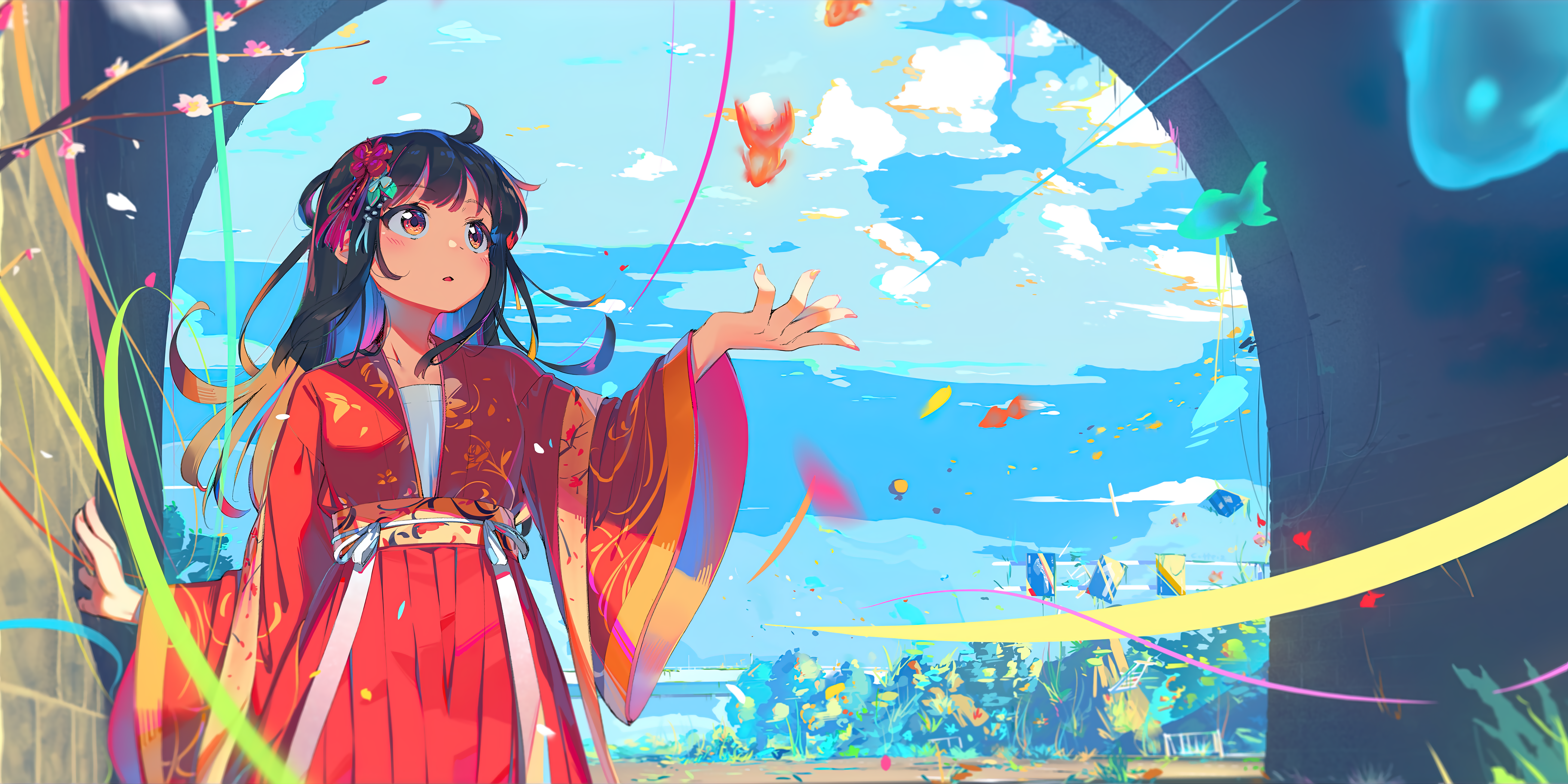 4K, anime, anime girls, traditional clothing, digital art, digital HD Wallpaper