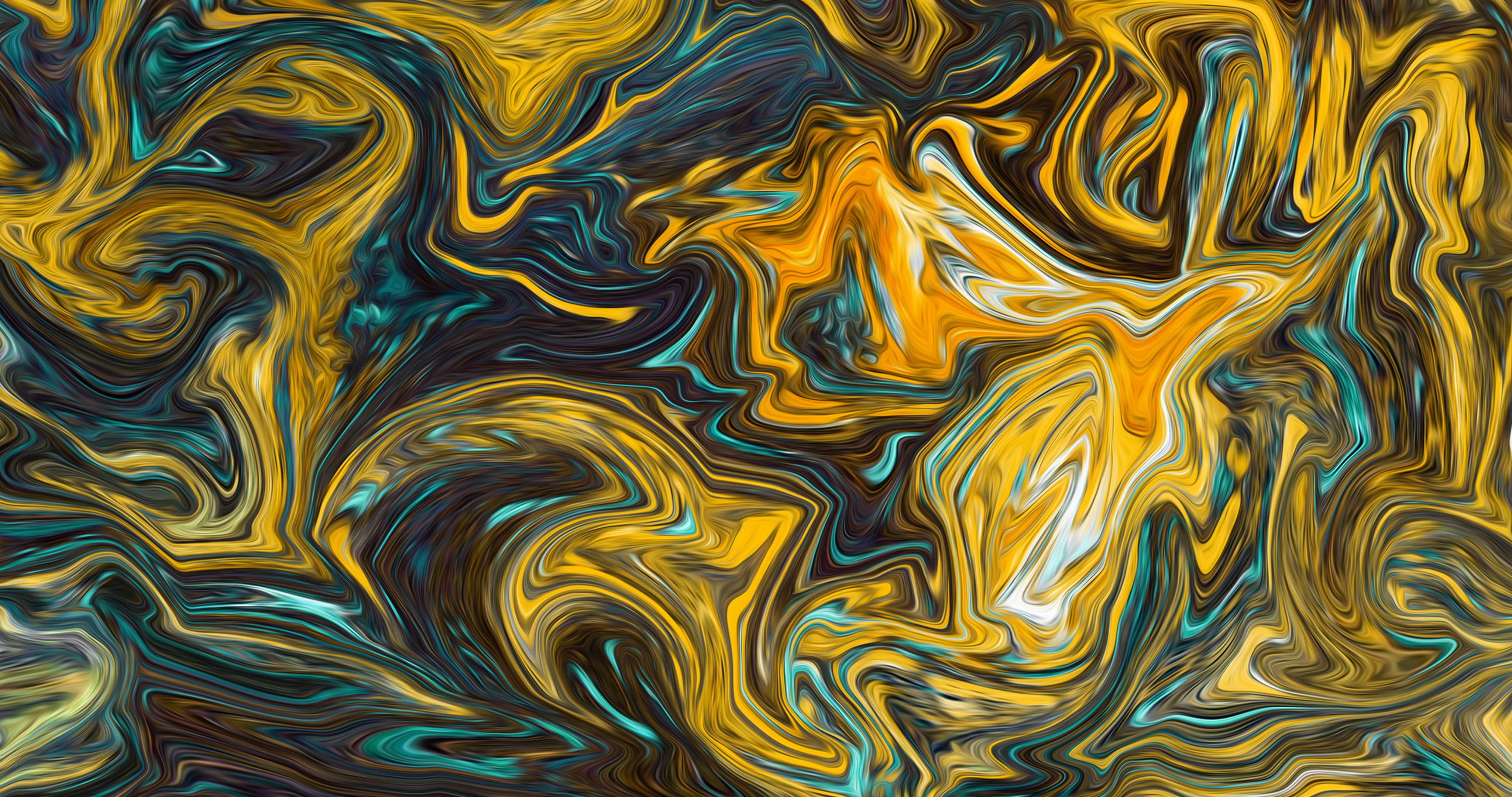 4K, fluid, ArtStation, brush, liquid, yellow, abstract, XEBELION, paint brushes, colorful, shapes, artwork HD Wallpaper