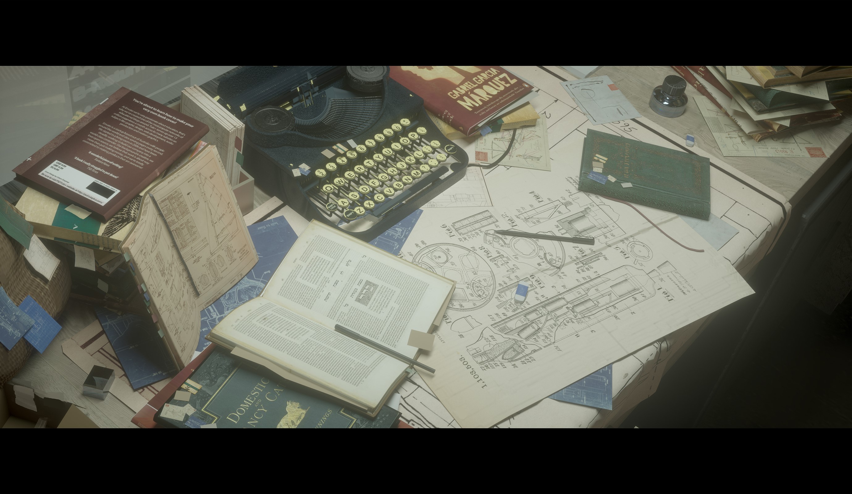novelance, typewriters, Pixiv, books, CGI HD Wallpaper