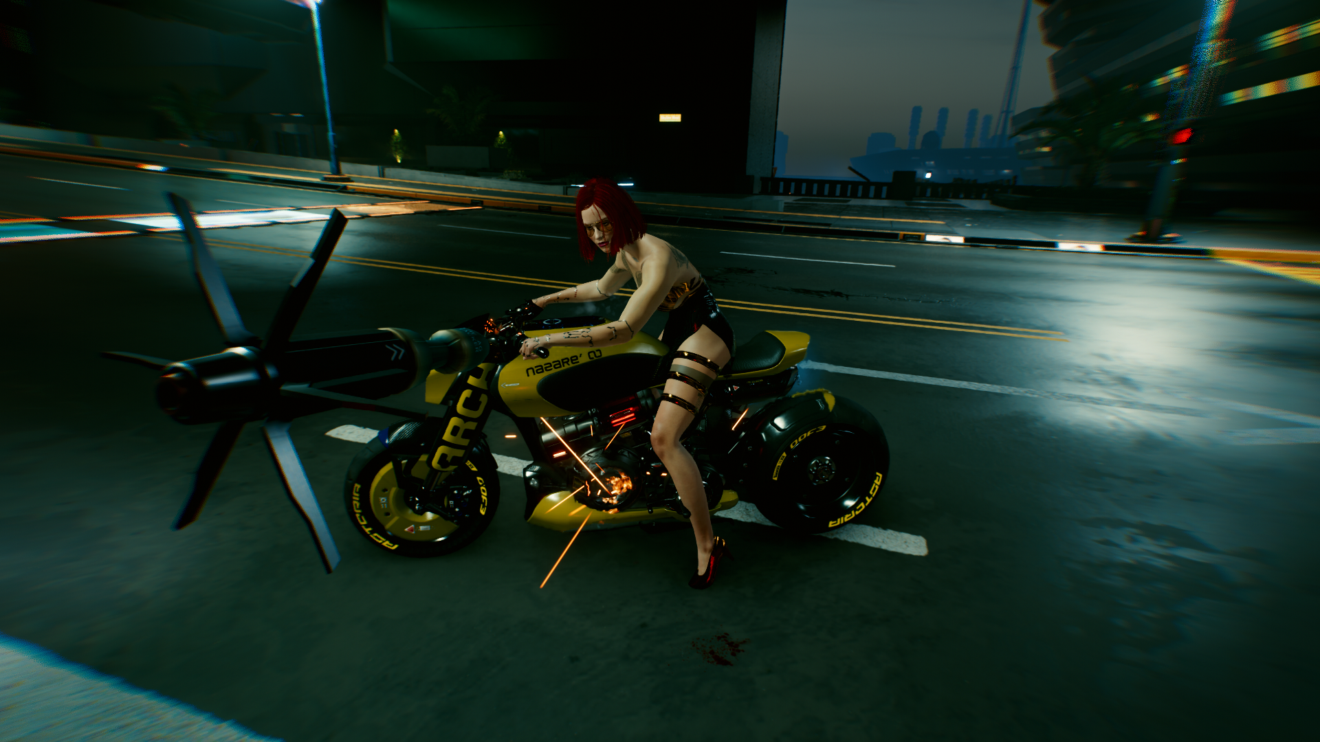 video games, vehicle, motorcycle, PC gaming, screen shot, Female V, Cyberpunk 2077, Yellow Motorcycles HD Wallpaper