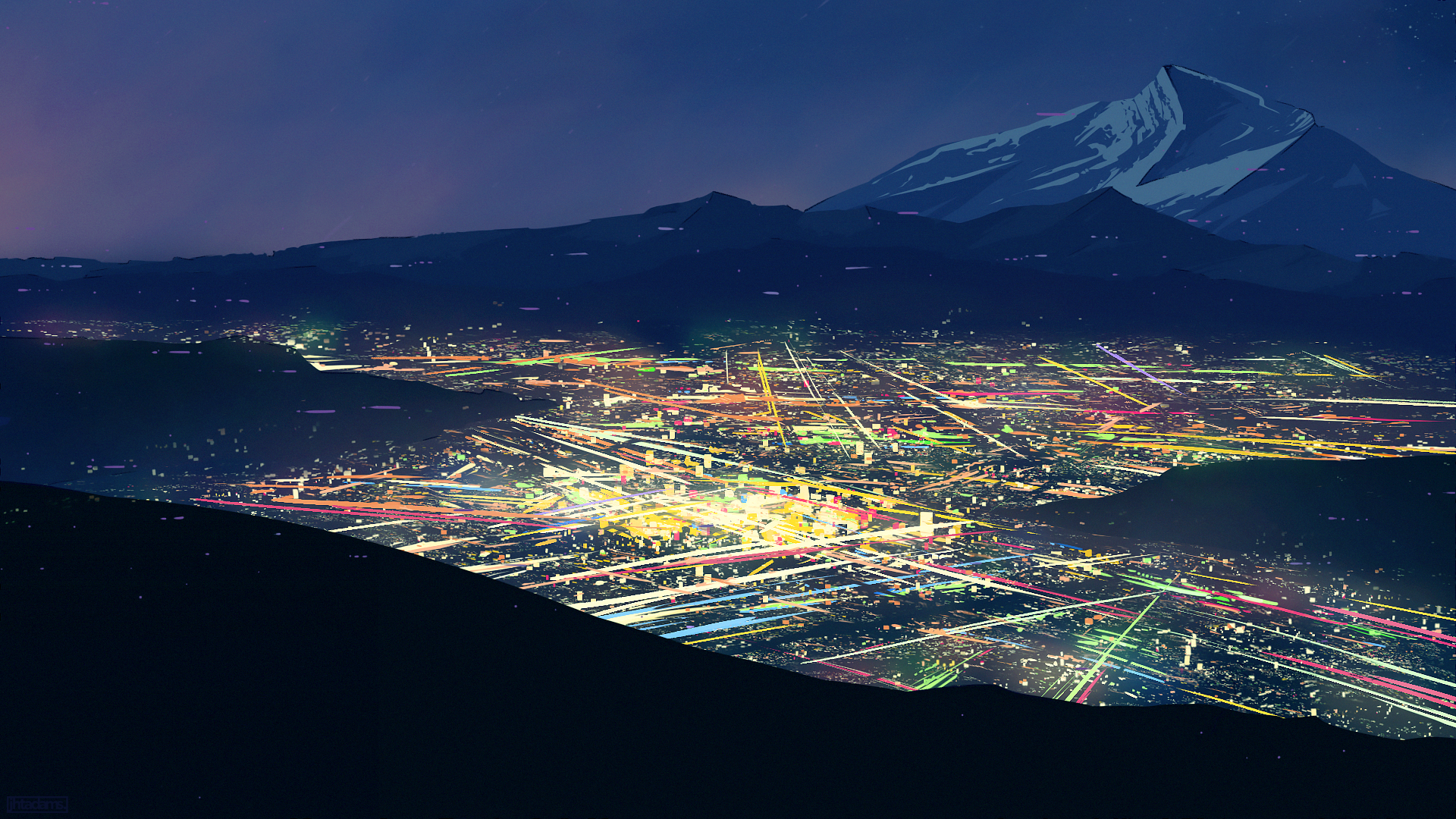 digital art, cityscape, timelapse, light trails, retro theme HD Wallpaper