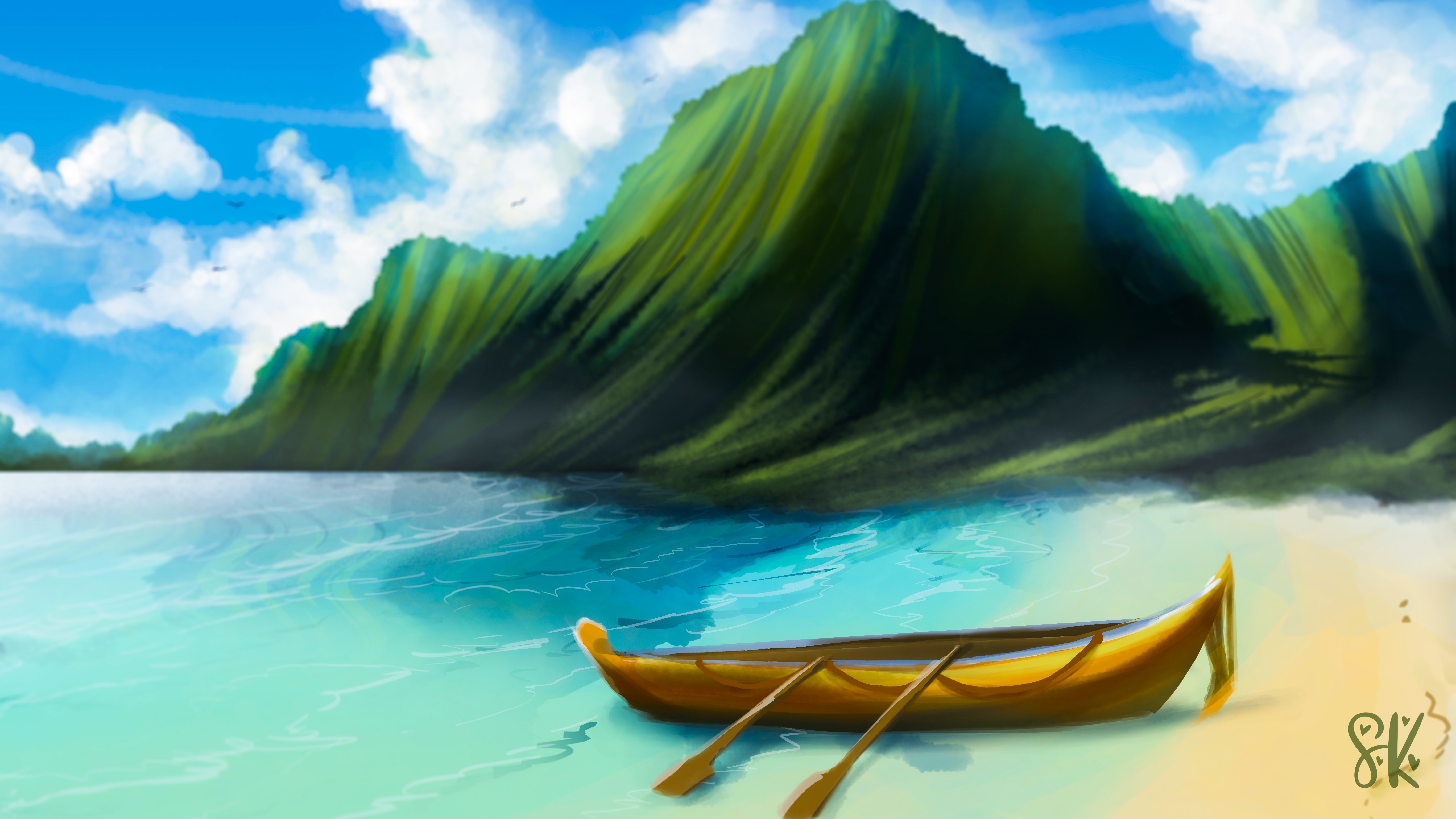 4K, beach, boat, ocean view, island HD Wallpaper