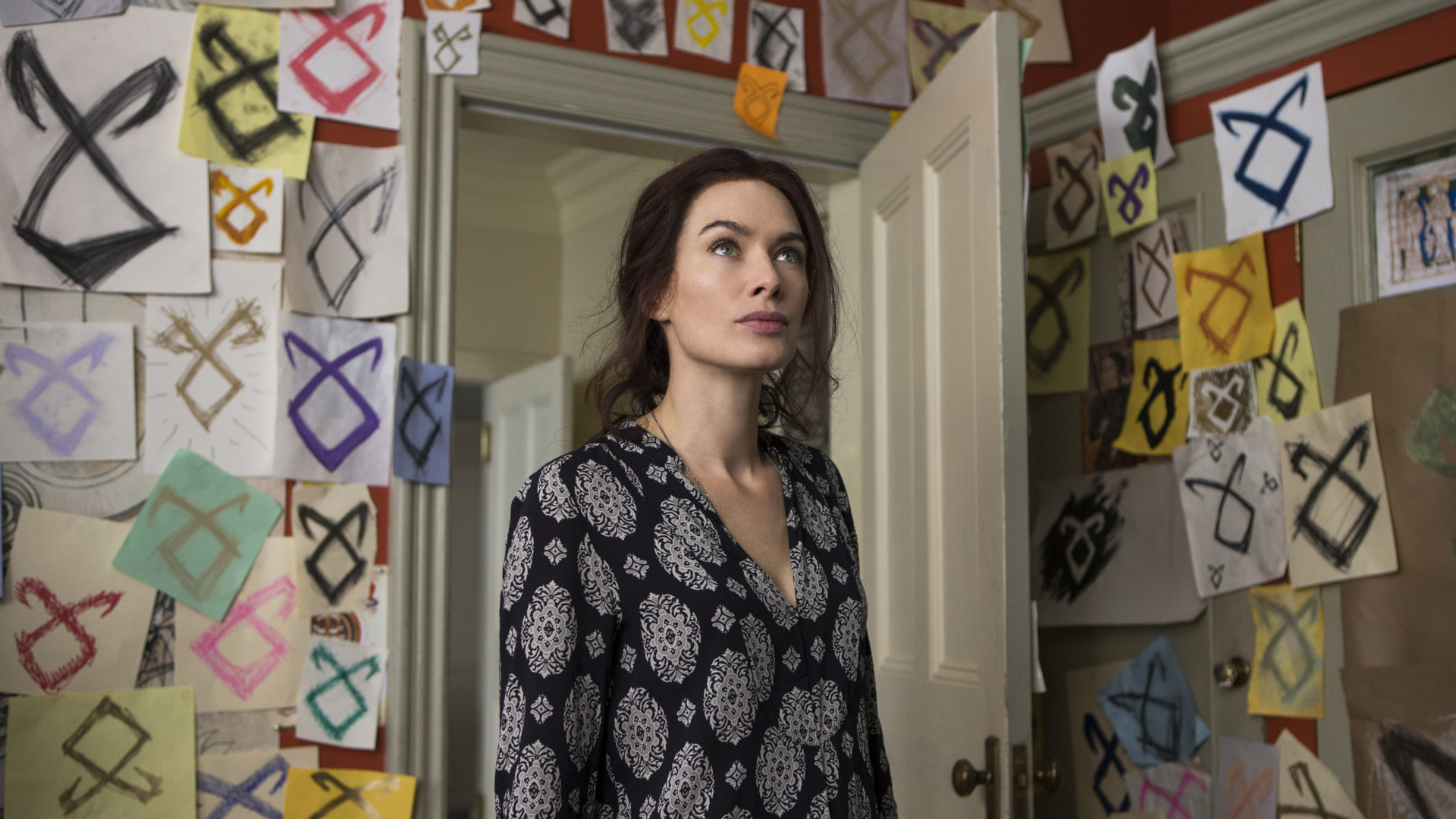 Lena Headey in a room with runes HD Wallpaper