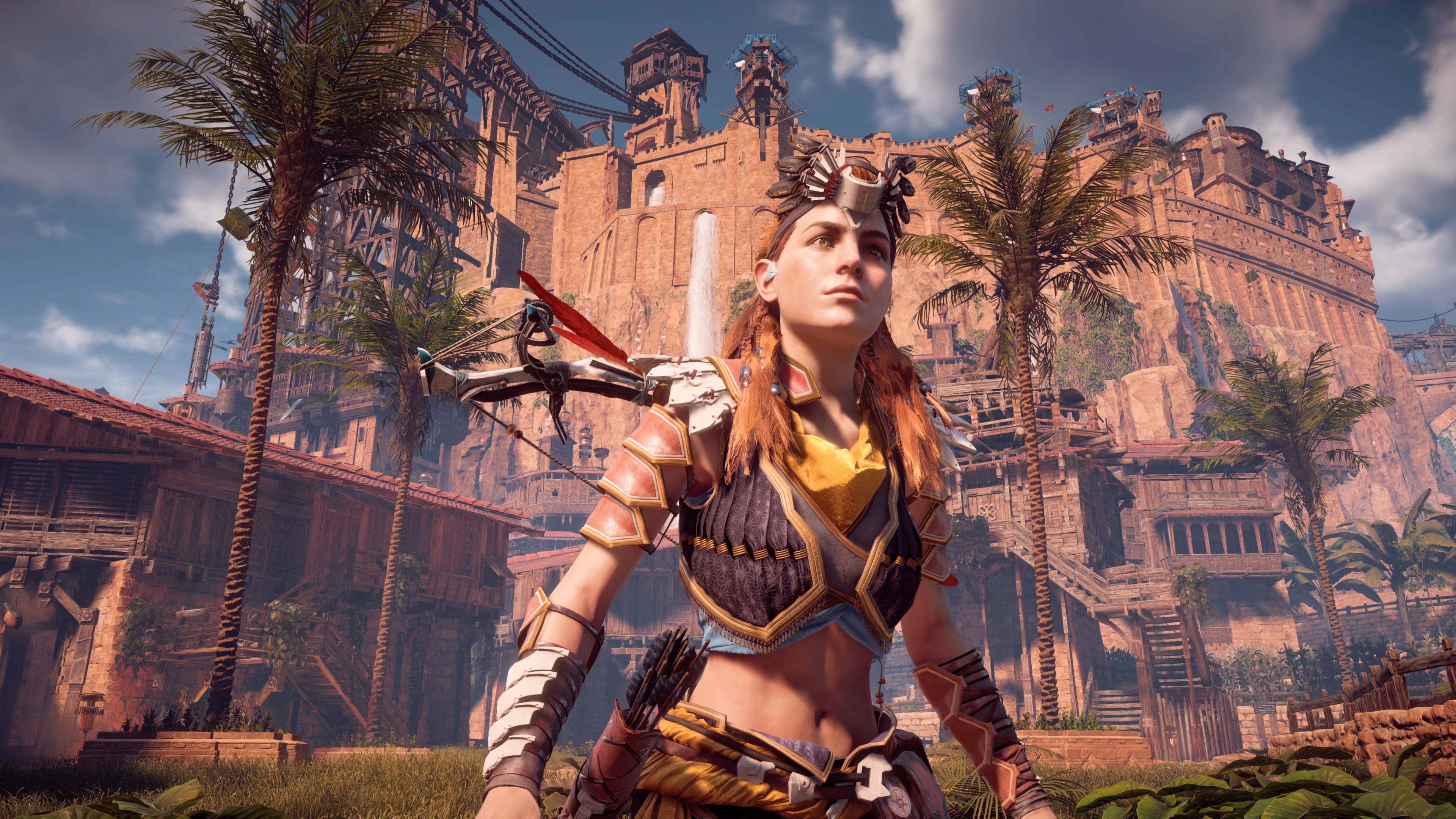 4K, fantasy art, Aloy (Horizon: Zero Dawn), video games, guerrilla games, PlayStation, RPG, Meridian (Horizon Zero Dawn), Playstation 4 Pro, PlayStation 4, Horizon: Zero Dawn HD Wallpaper