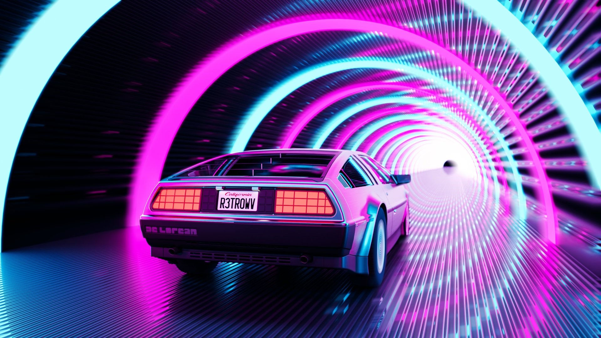 car, Retrowave, tunnel HD Wallpaper