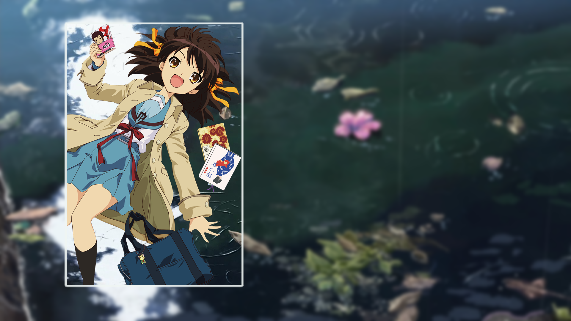 picture-in-picture, rain, puddle, Suzumiya Haruhi HD Wallpaper