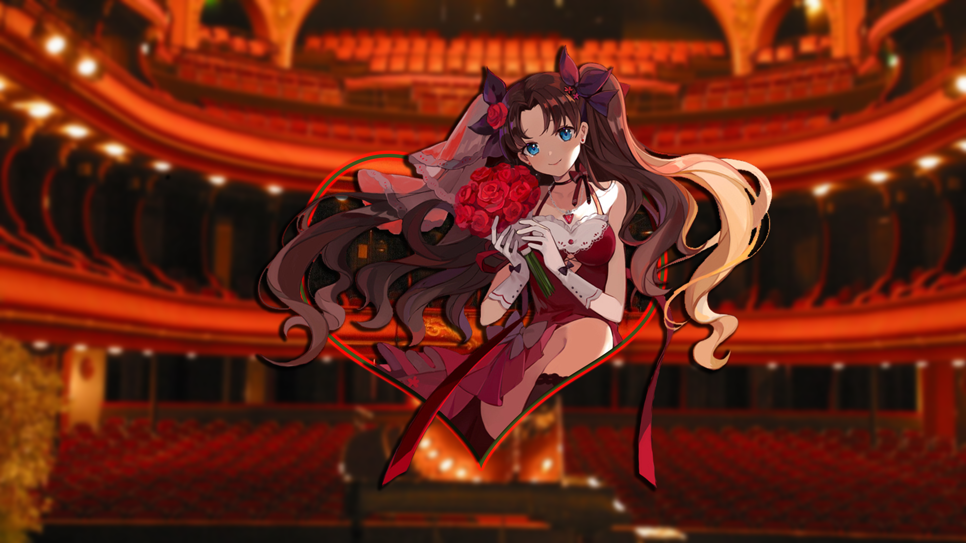 picture-in-picture, rose, concert hall, Tohsaka Rin, Fate Series HD Wallpaper