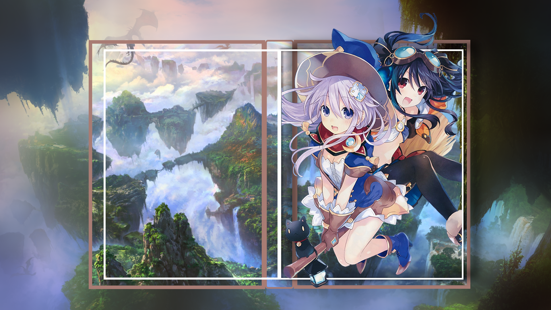 Nepgear (Hyperdimension Neptunia), picture-in-picture, fantasy art, Uni (Hyperdimension Neptunia) HD Wallpaper