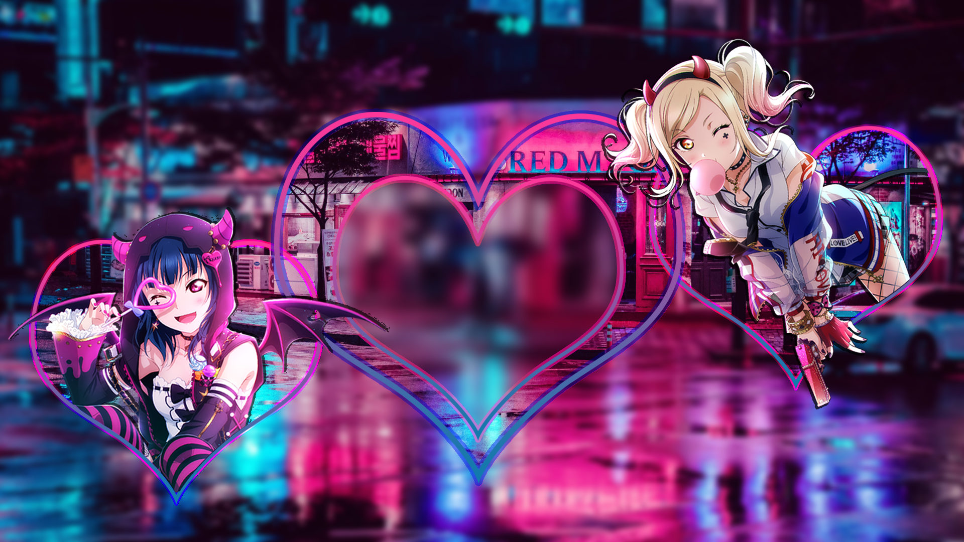 Love Live!, picture-in-picture, Love Live Series, city HD Wallpaper