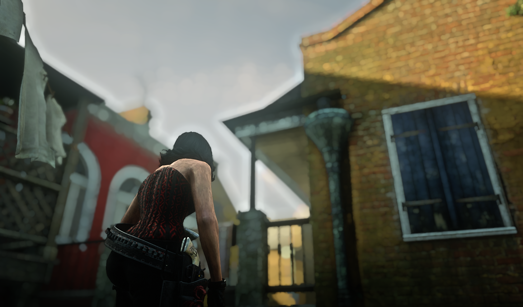 Online games, Saint Denis (Red Dead Redemption 2), morning, Red Dead Redemption 2, red corset, sitting HD Wallpaper