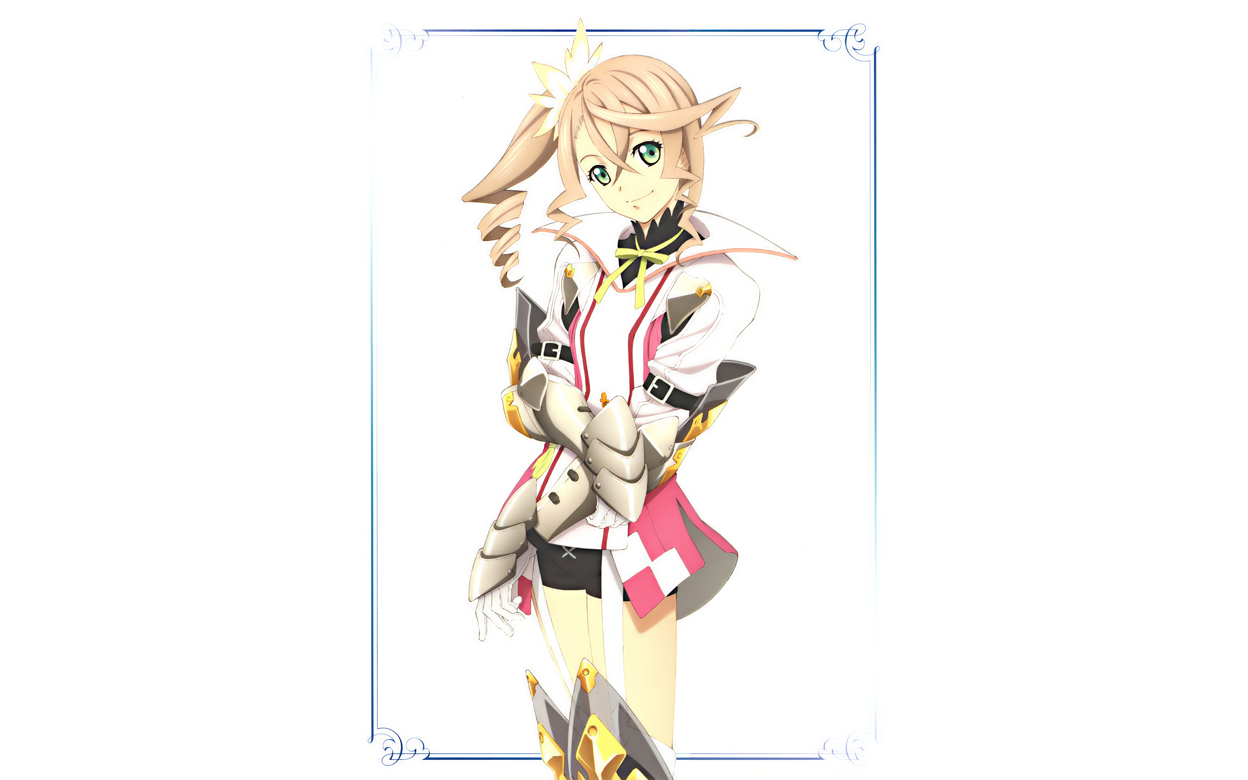 green eyes, anime, anime girls, simple background, looking at viewer, brunette, standing, Tales of Zestiria, white background HD Wallpaper