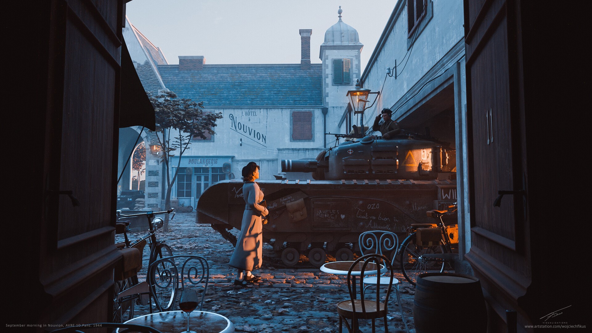 vehicle, town, tank, women, urban, military, artwork, ArtStation, military vehicle, soldier HD Wallpaper