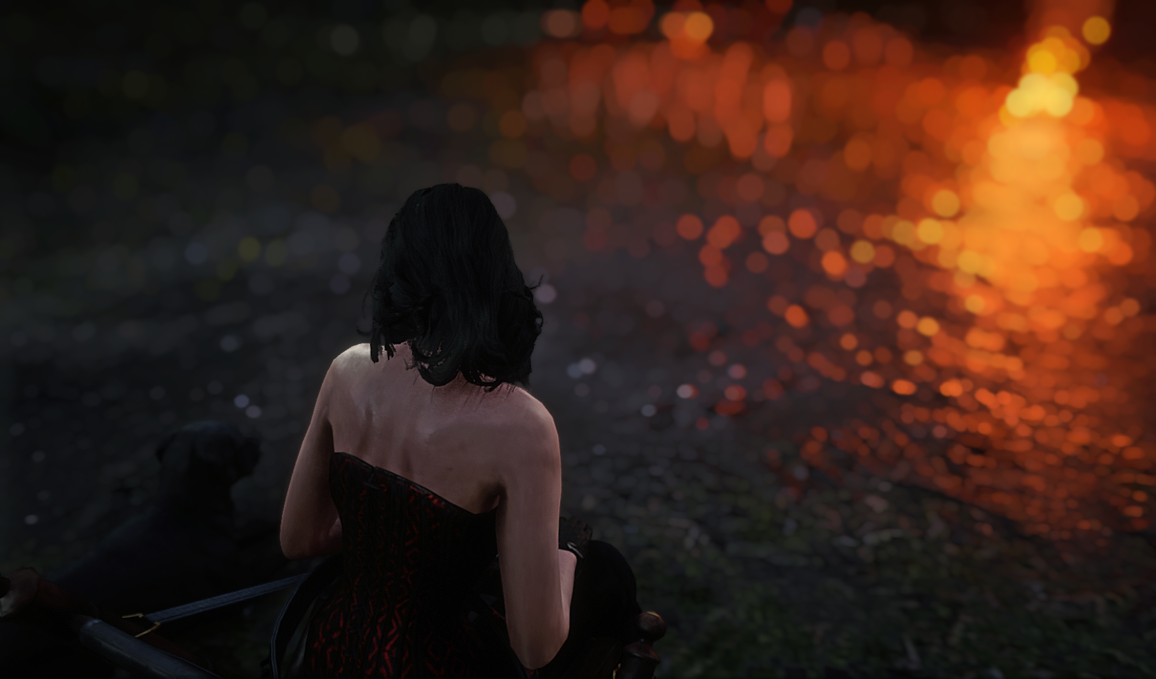 camp, dog, Red Dead Redemption 2, night, red corset, Online games HD Wallpaper