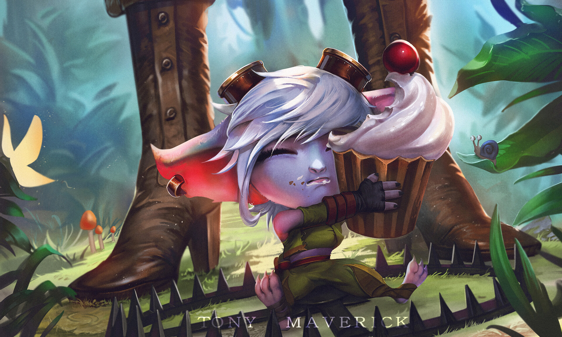 Tristana Hugging a Giant Cupcake HD Wallpaper