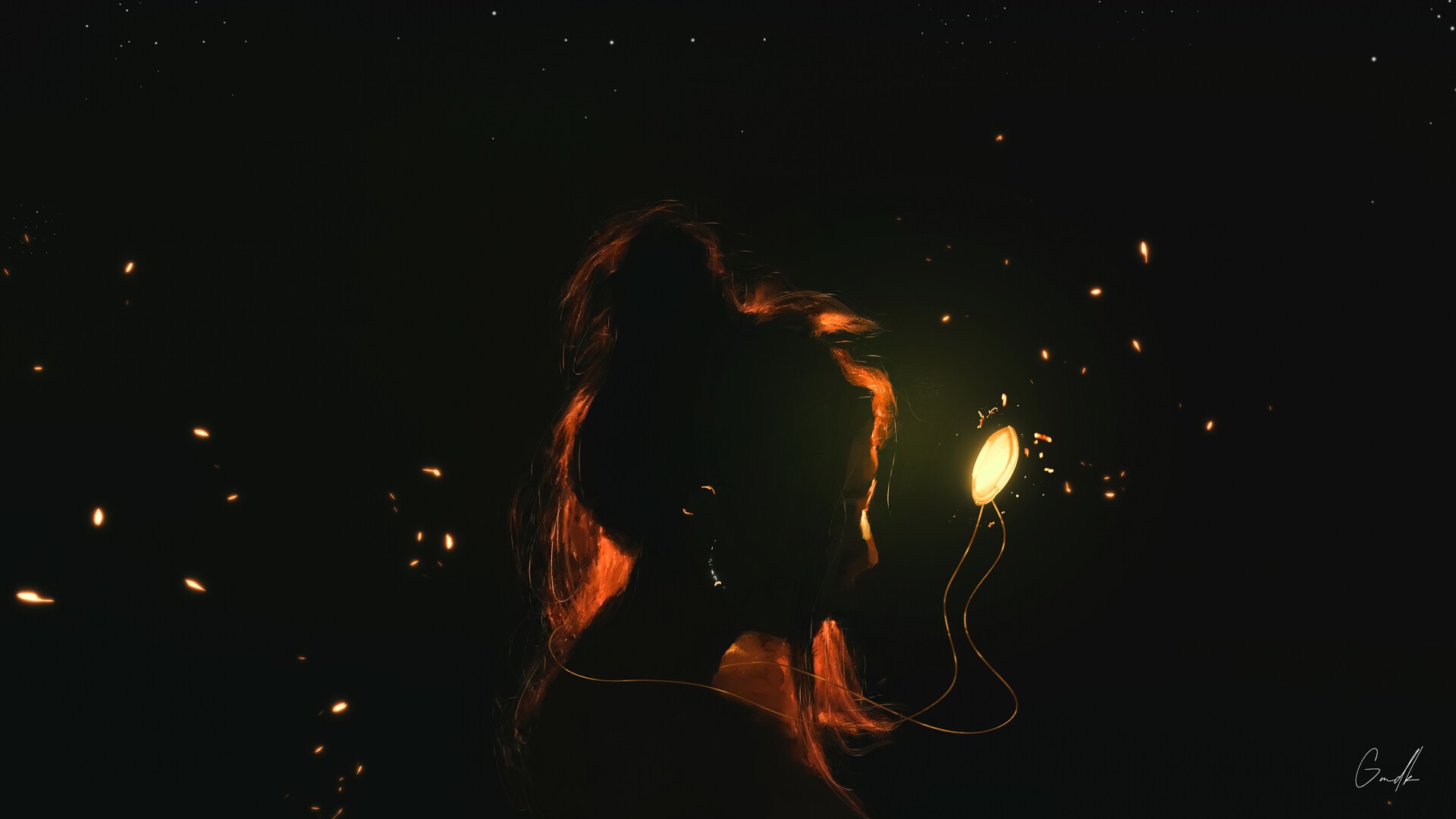 redhead, dark, necklace, Gmdk, women, artwork HD Wallpaper