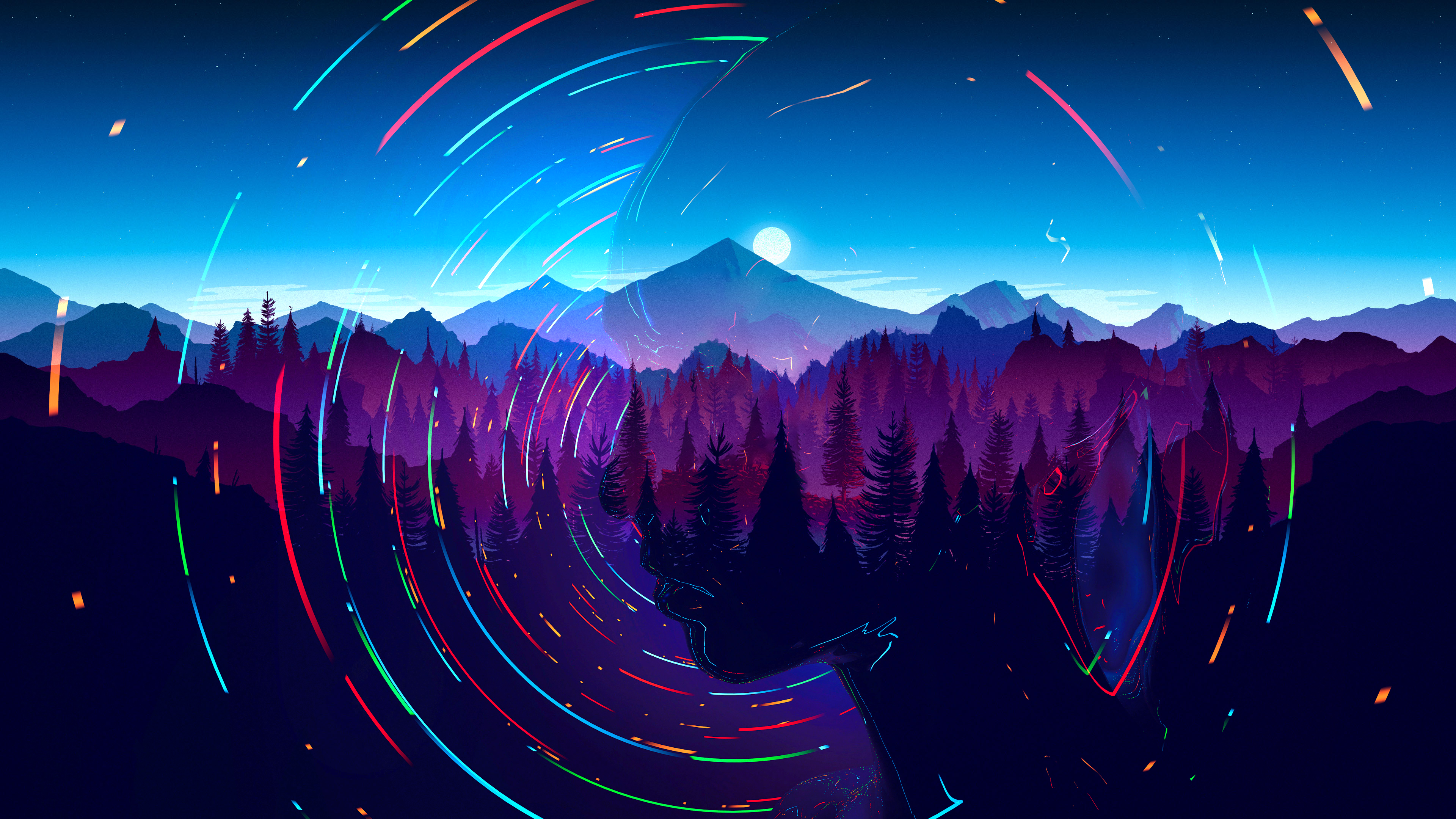 4K, minimalism, Moon, 4K, mountains, edited, digital art, mind, digital, forest, landscape, artwork, abstract, nature HD Wallpaper