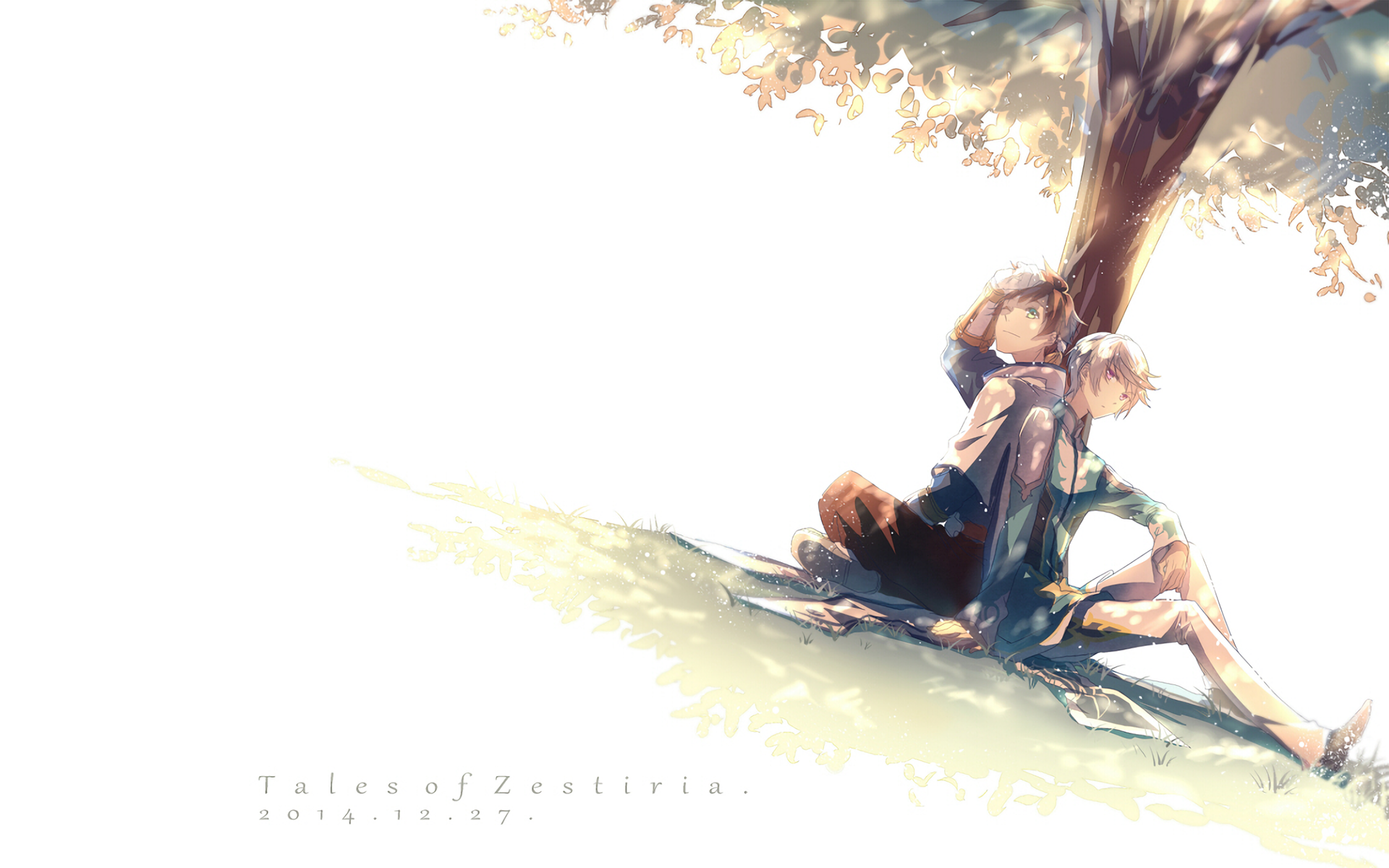 trees, white background, anime, anime girls, Tales of Zestiria, anime boys, simple background, sitting HD Wallpaper