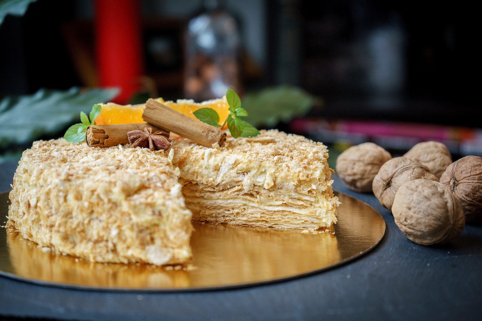 cake, sweets, food, nuts HD Wallpaper