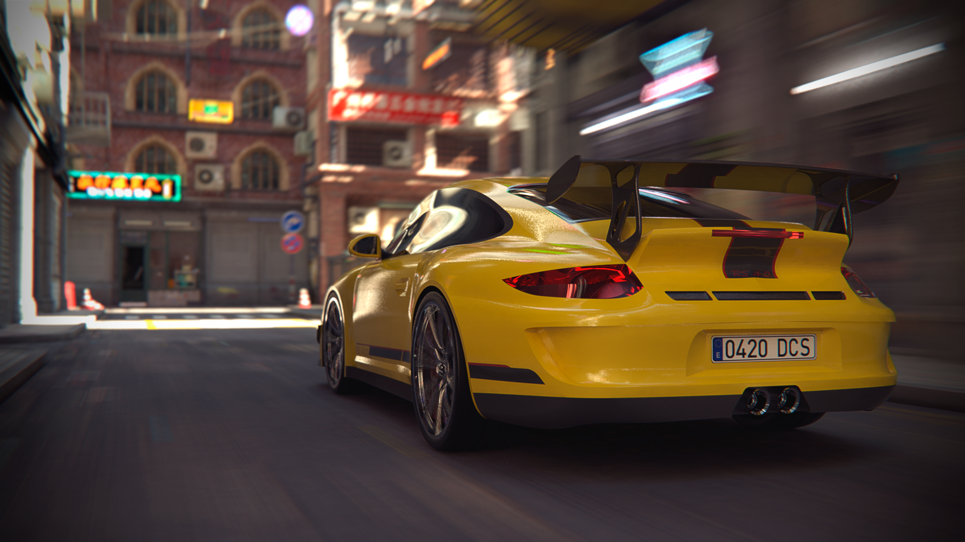 Porsche, rendering, car, render, racing, city, digital art, CGI HD Wallpaper