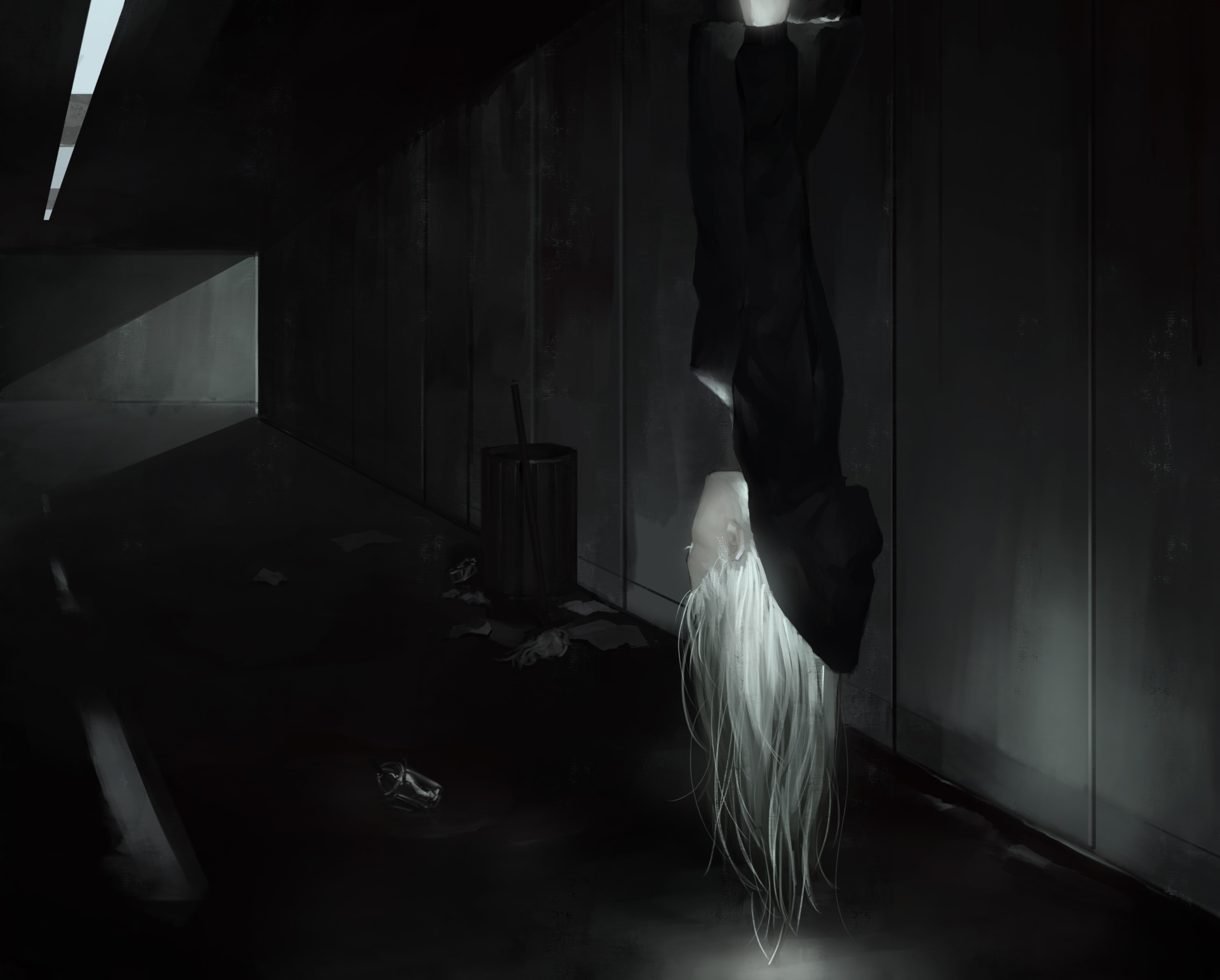 white hair, digital art, Midfinger, dark, original characters, illustration HD Wallpaper