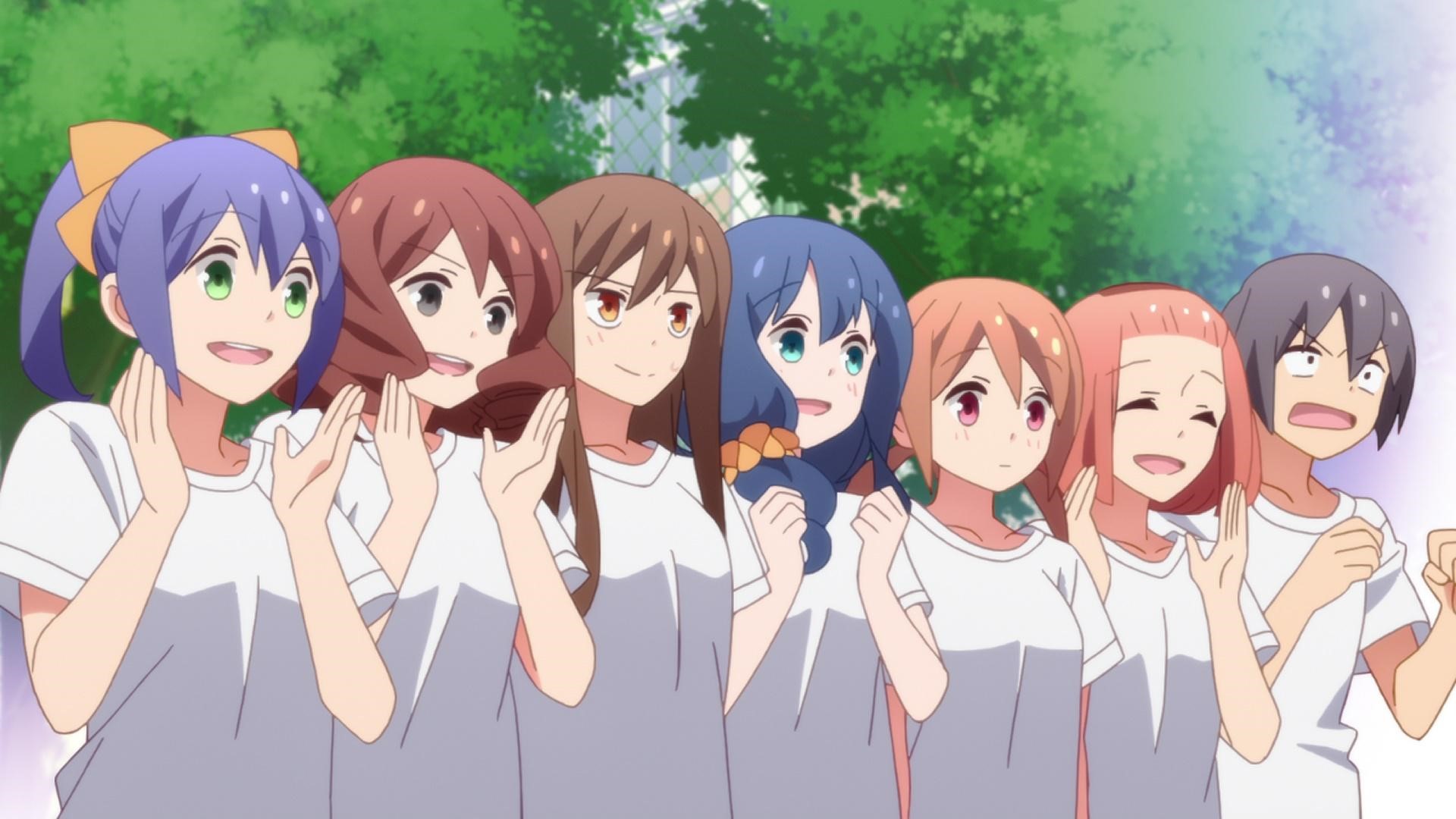 Tsurezure Children, group of women, redhead, anime, anime girls, pink hair, purple hair, brunette HD Wallpaper