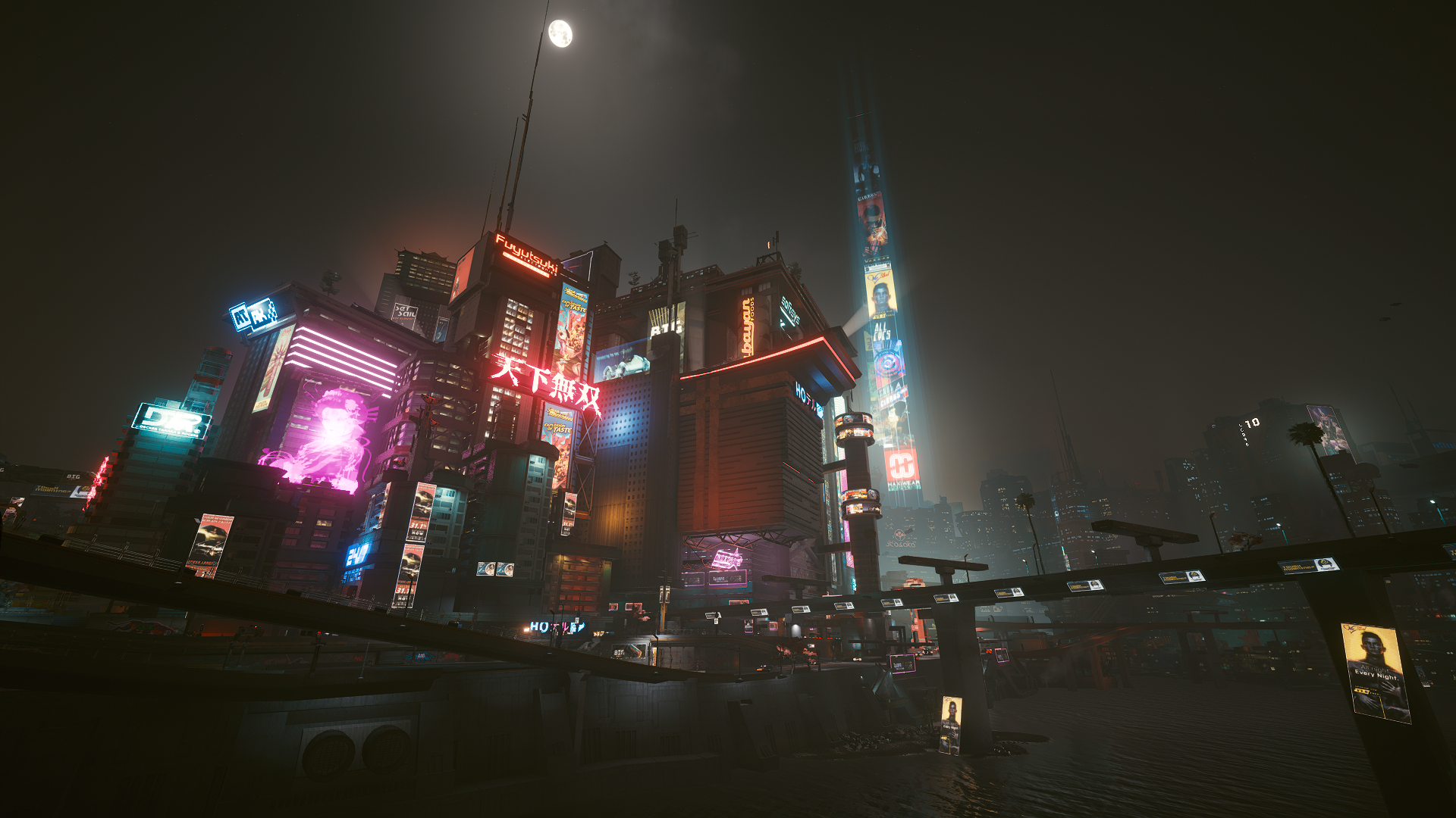 Cyberpunk 2077 Cityscape with Neon Lights HD Wallpaper