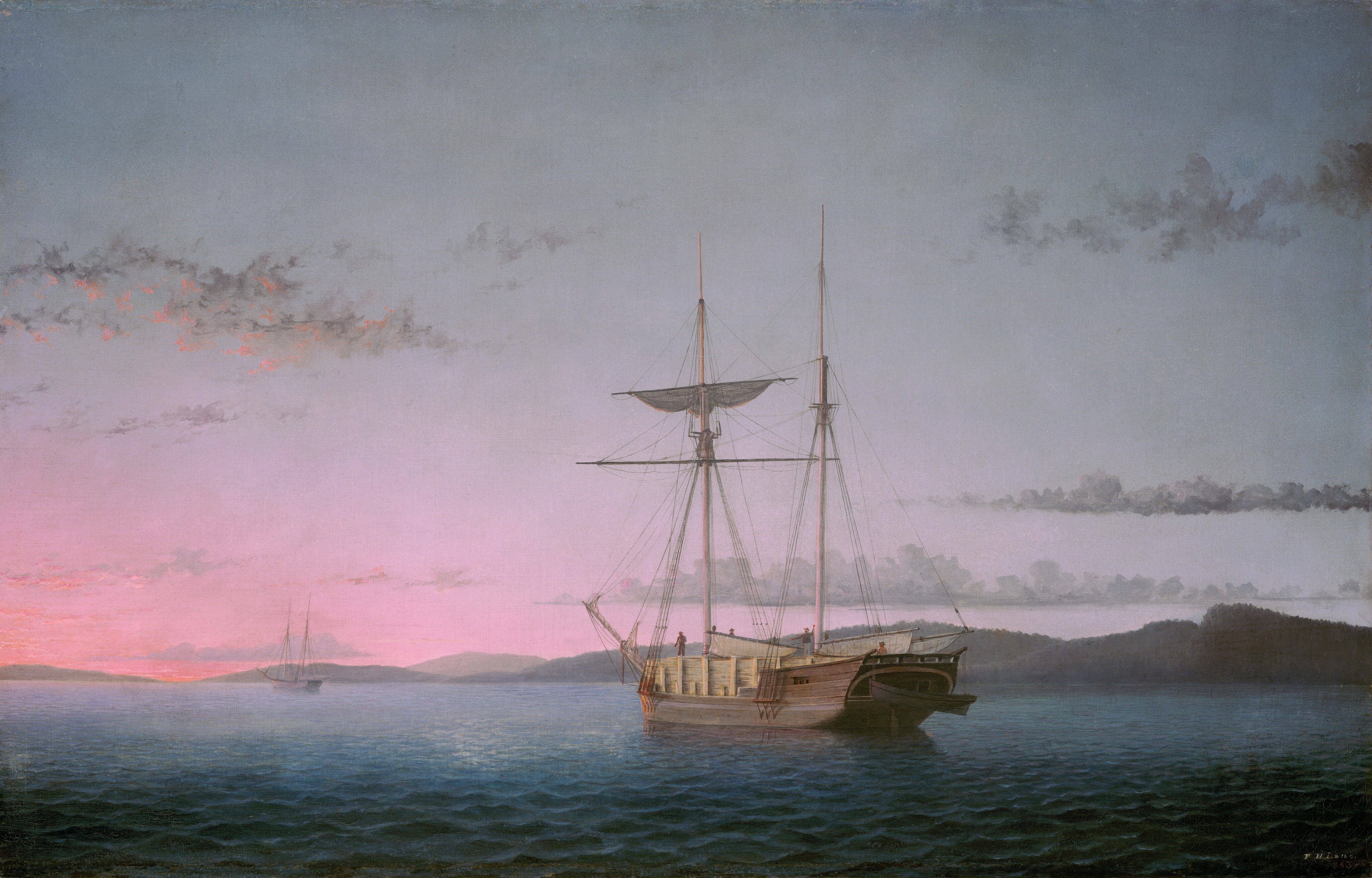 4K, water, evening, painting, ship HD Wallpaper