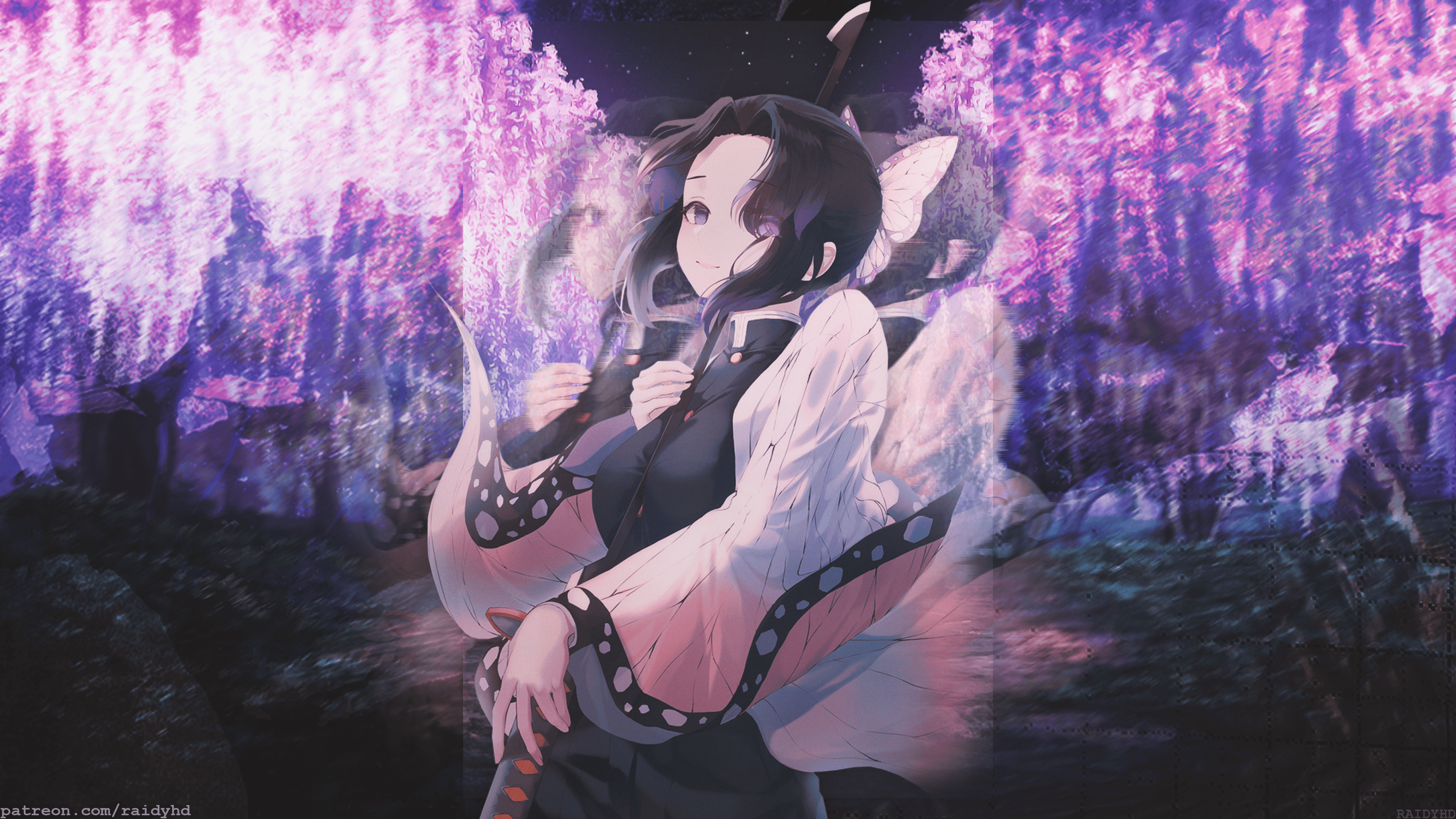 4K, picture-in-picture, anime, Kochou Shinobu, anime girls, Kimetsu no Yaiba HD Wallpaper