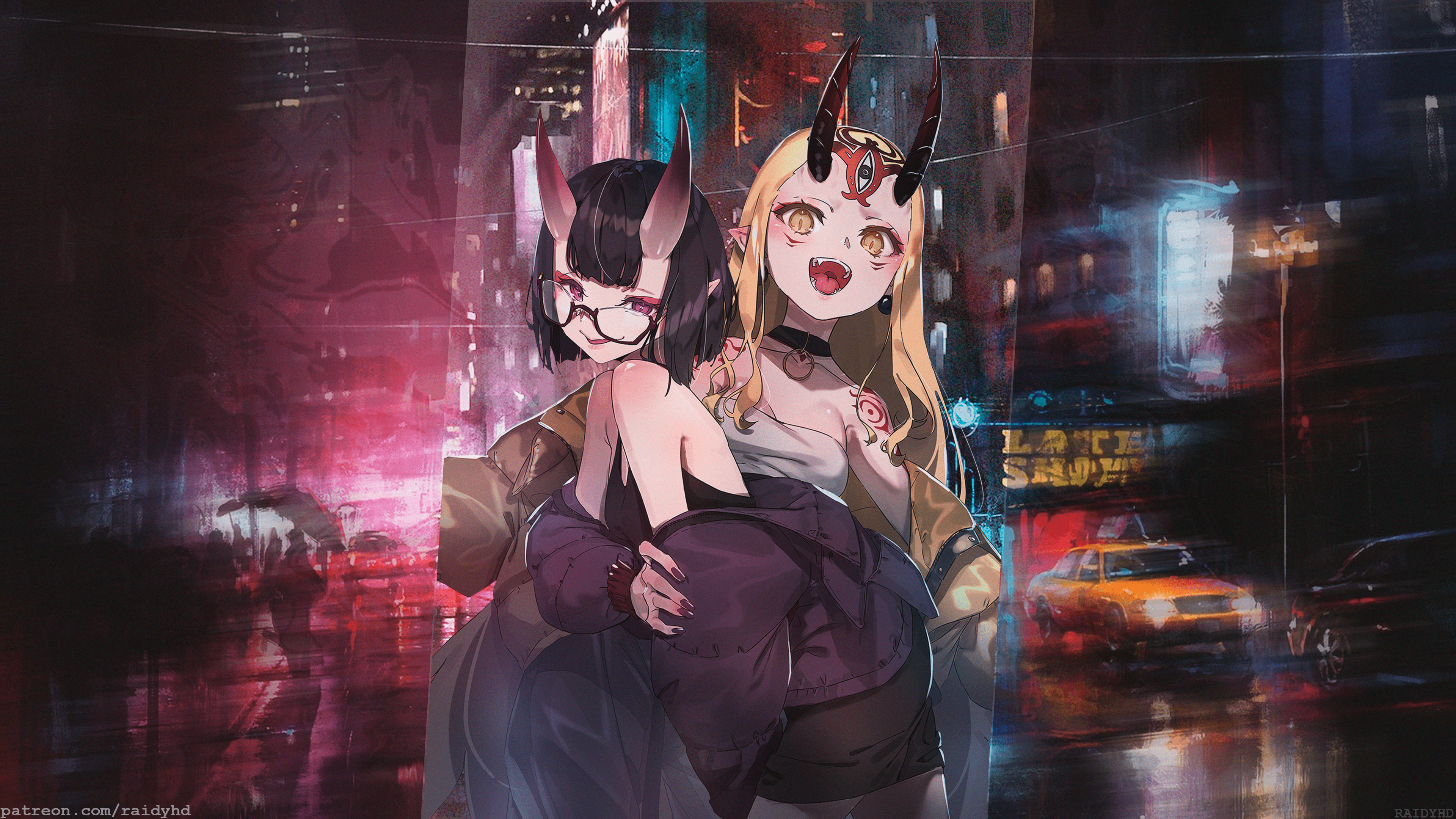 4K, anime girls, picture-in-picture, anime, Shuten Douji (Fate/Grand Order) HD Wallpaper