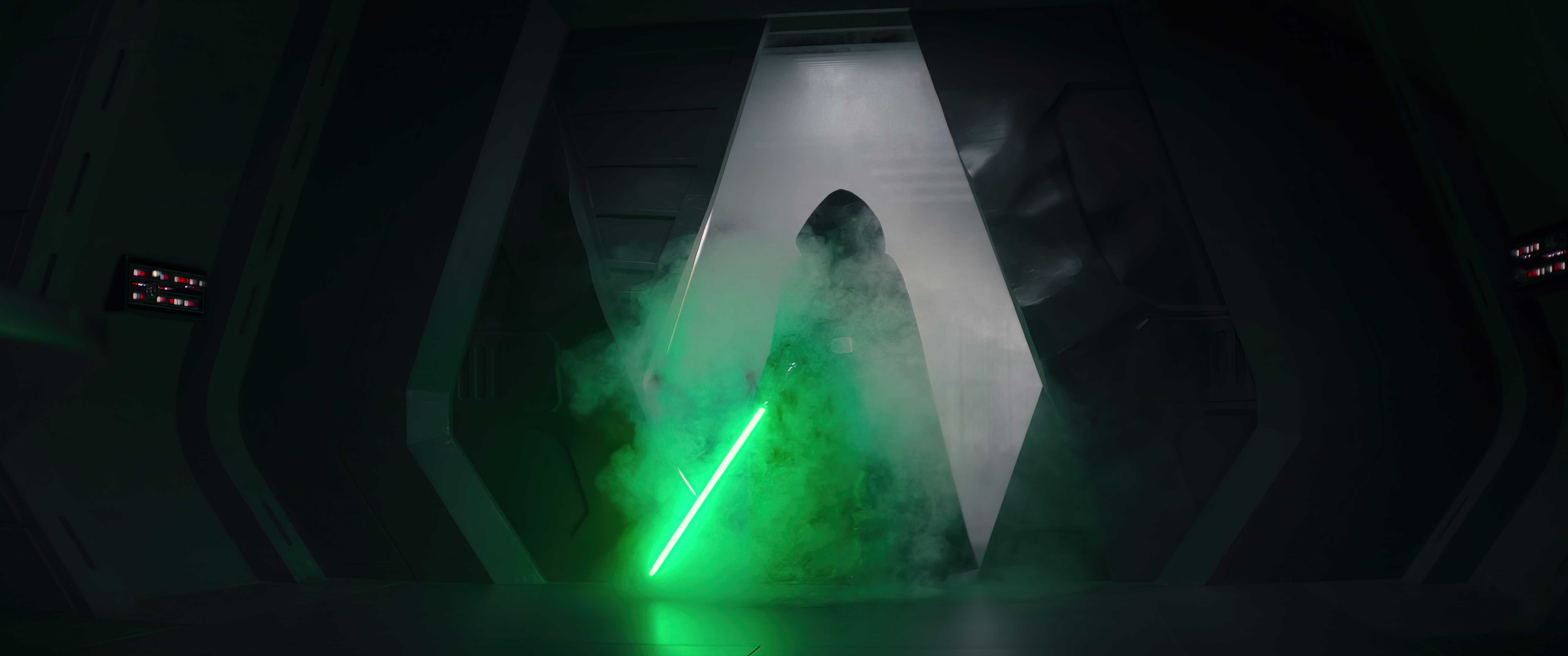 4K, spaceship, hoods, The Mandalorian, lightsaber, Jedi, digital art, Star Wars, dark side, smoke HD Wallpaper
