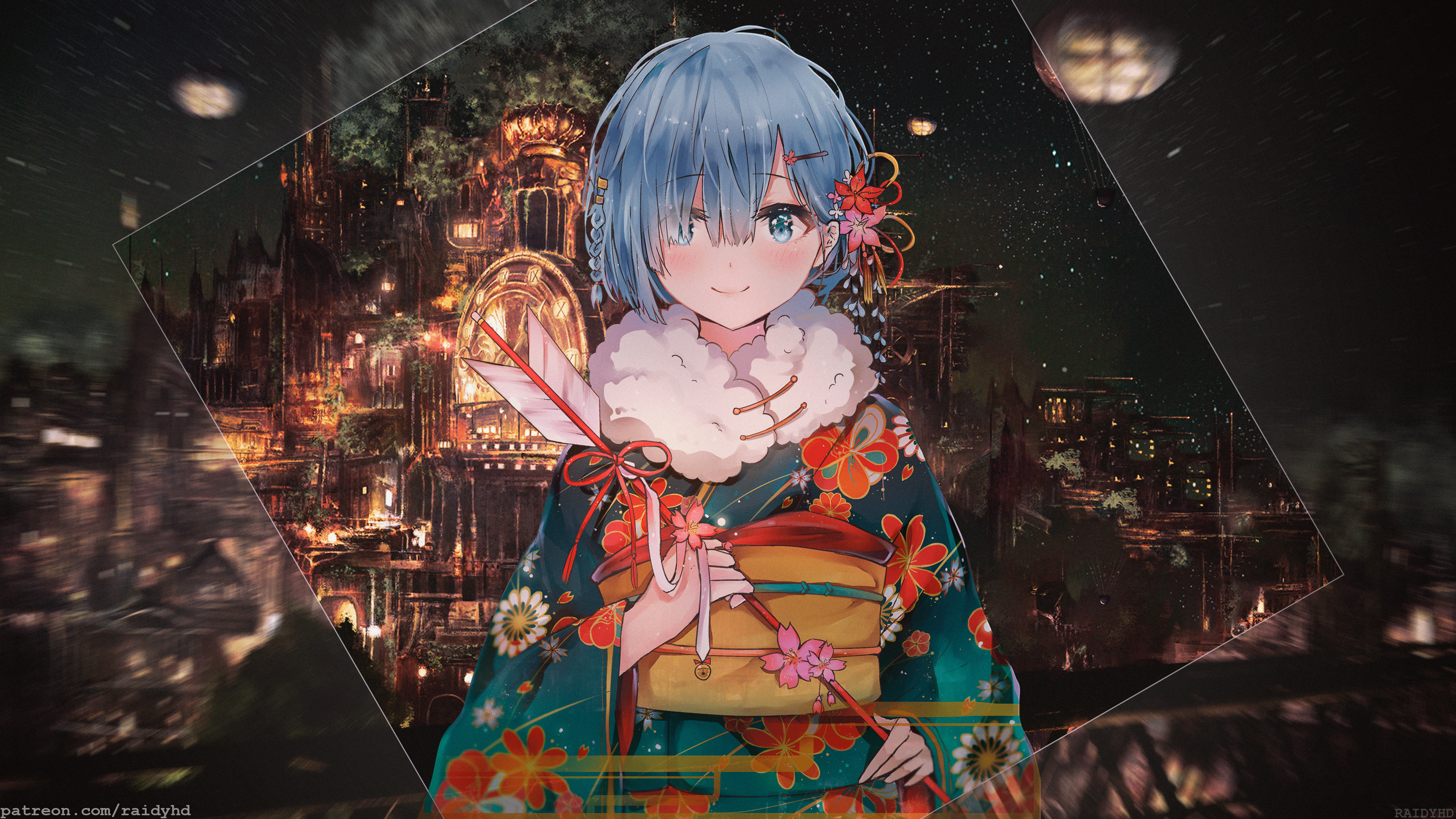 4K, anime girls, anime, picture-in-picture, Rem (Re: Zero), Re:Zero Kara Hajimeru Isekai Seikatsu HD Wallpaper