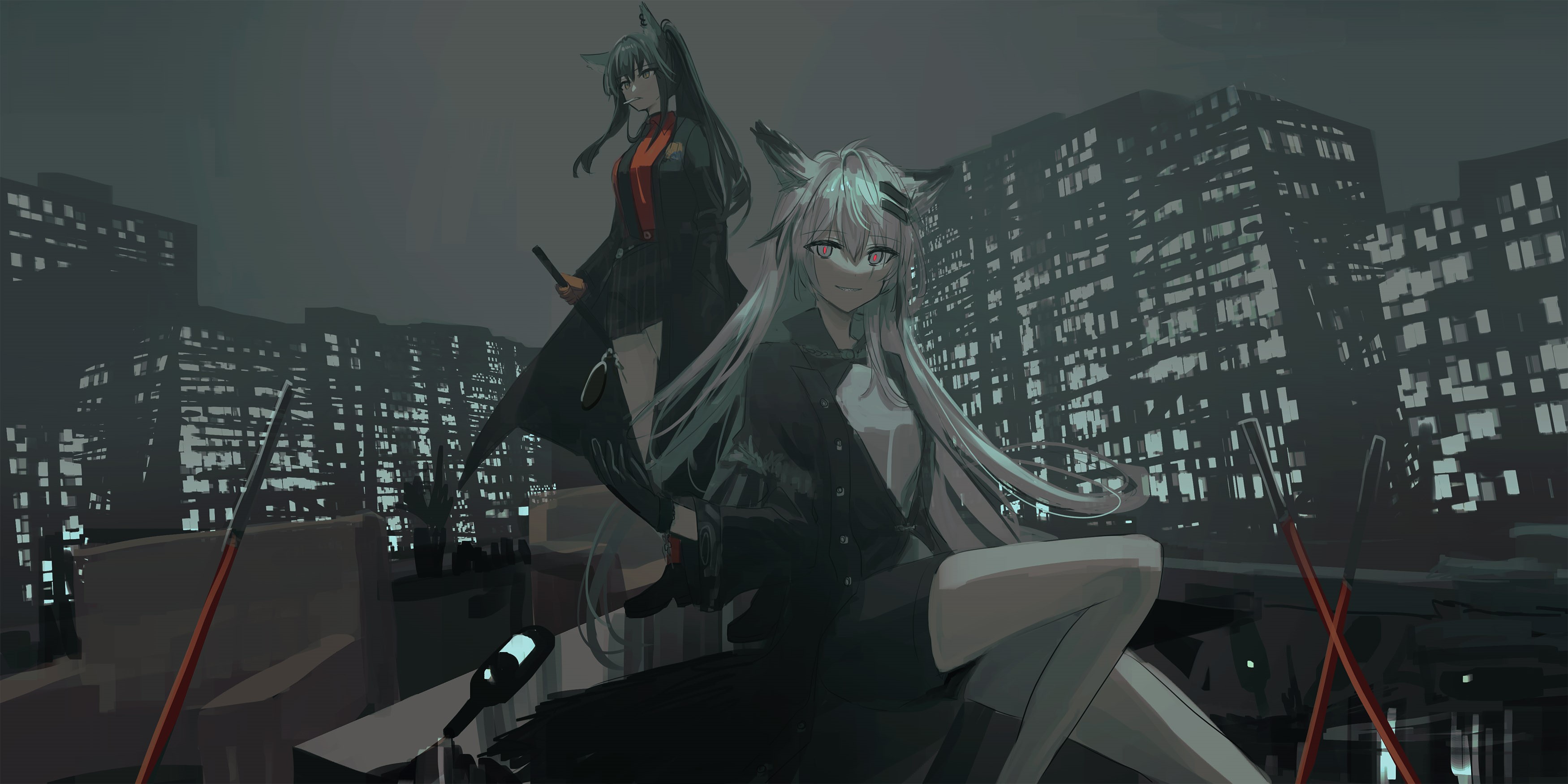 Texas (Arknights), Lappland (Arknights), anime, Arknights, animal ears, Chihuri 45, anime girls HD Wallpaper
